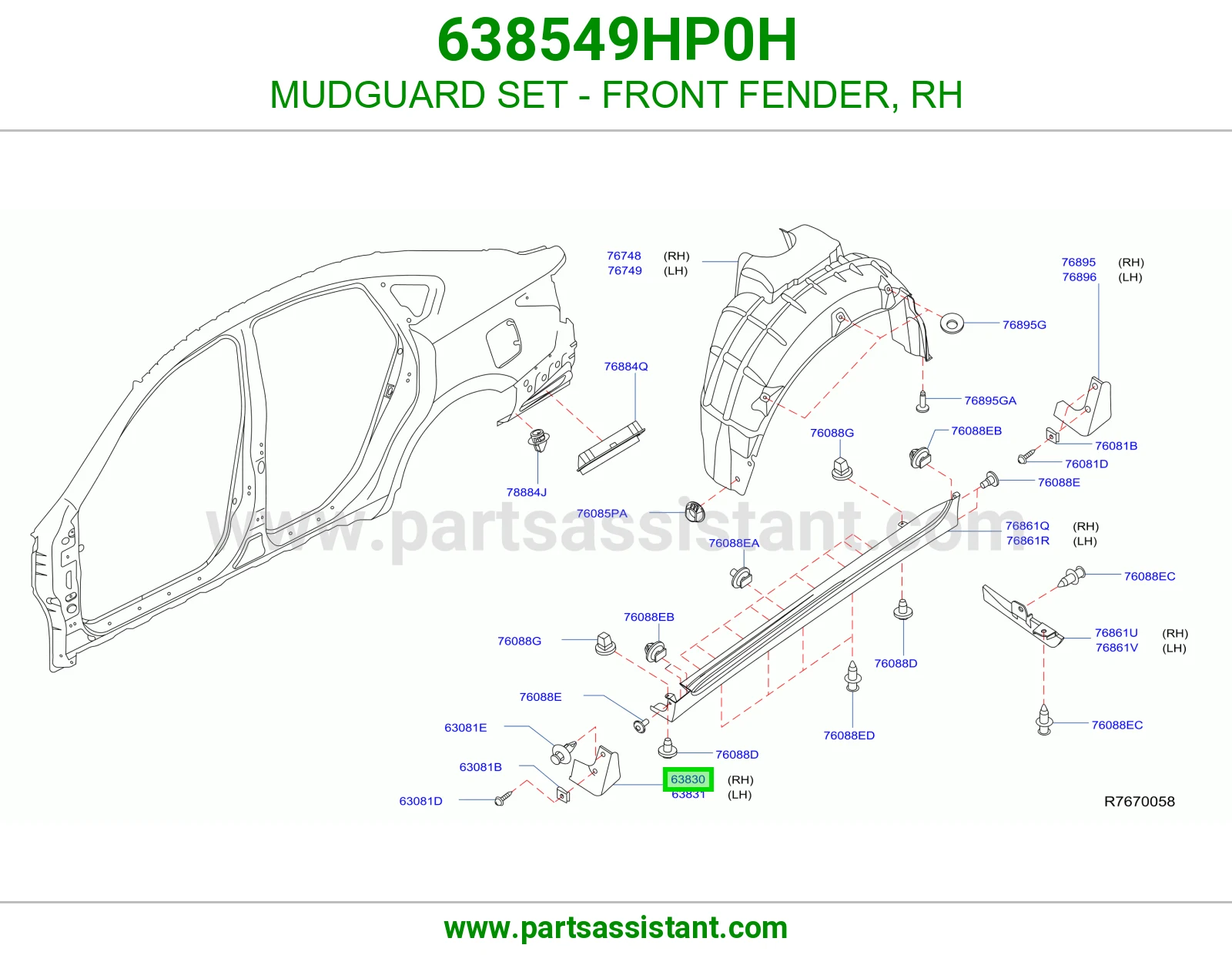 MUDGUARD SET - FRONT FENDER, RH 638549HP0H