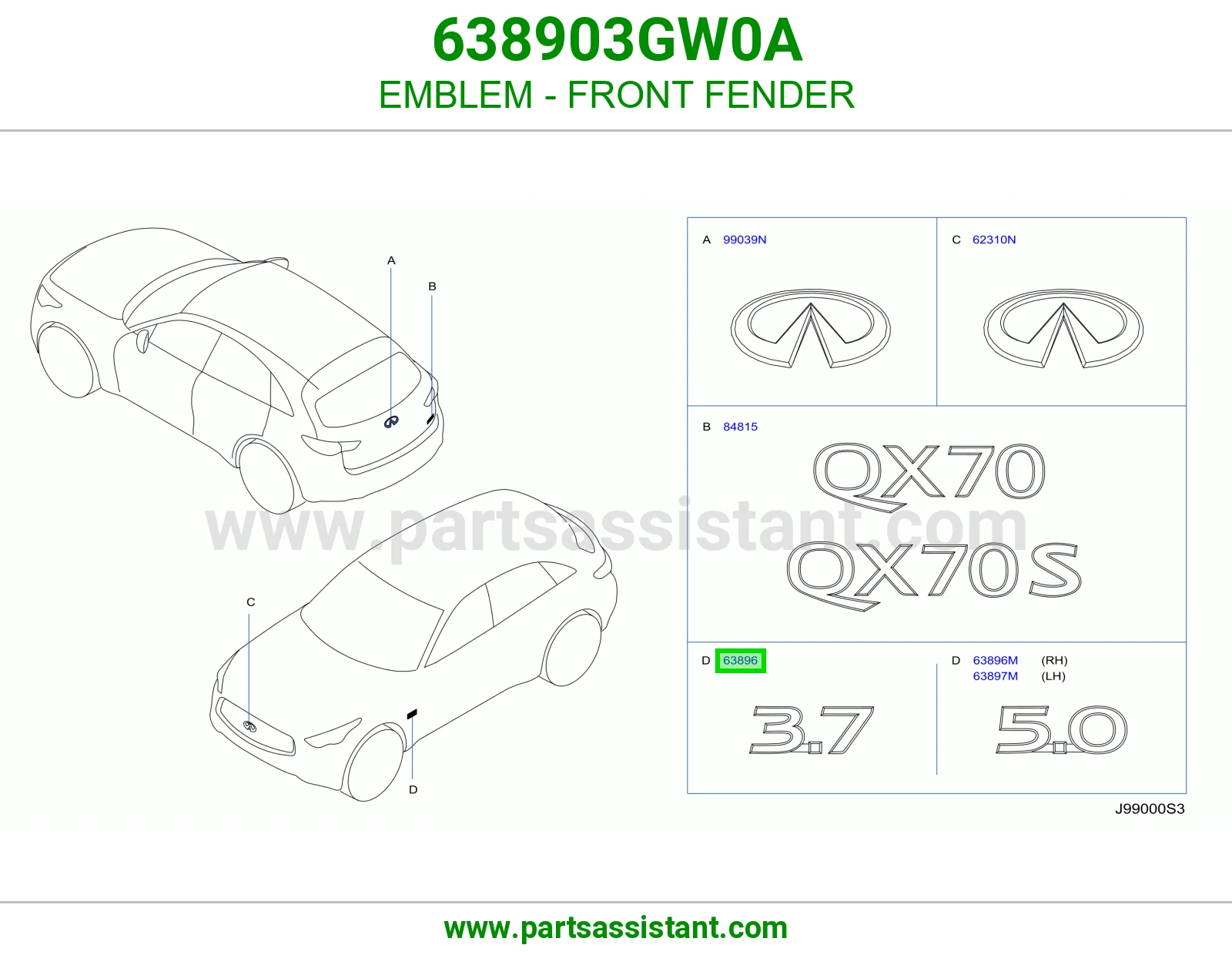 علامة رفرف أمامي يمين 638903GW0A