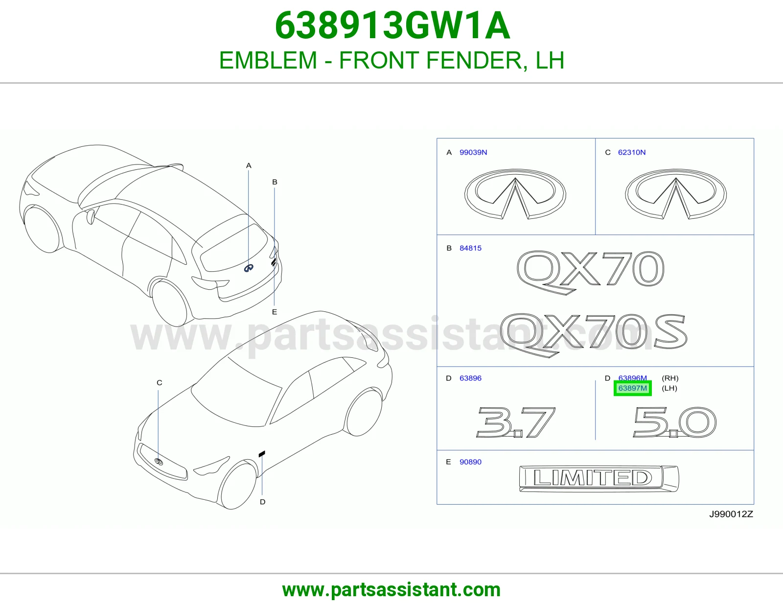 علامة رفرف أمامي يسار 638913GW1A