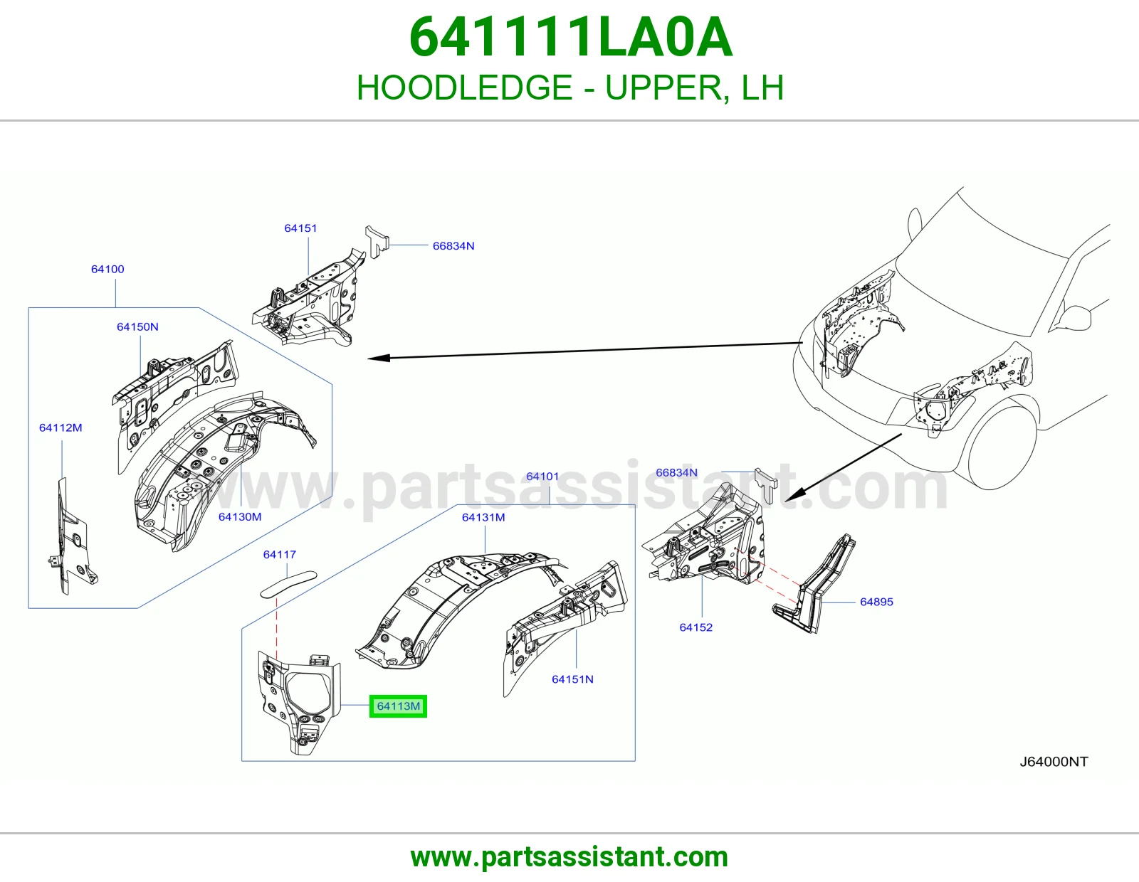 حافة حوض كبوت فوق يسار 641111LA0A