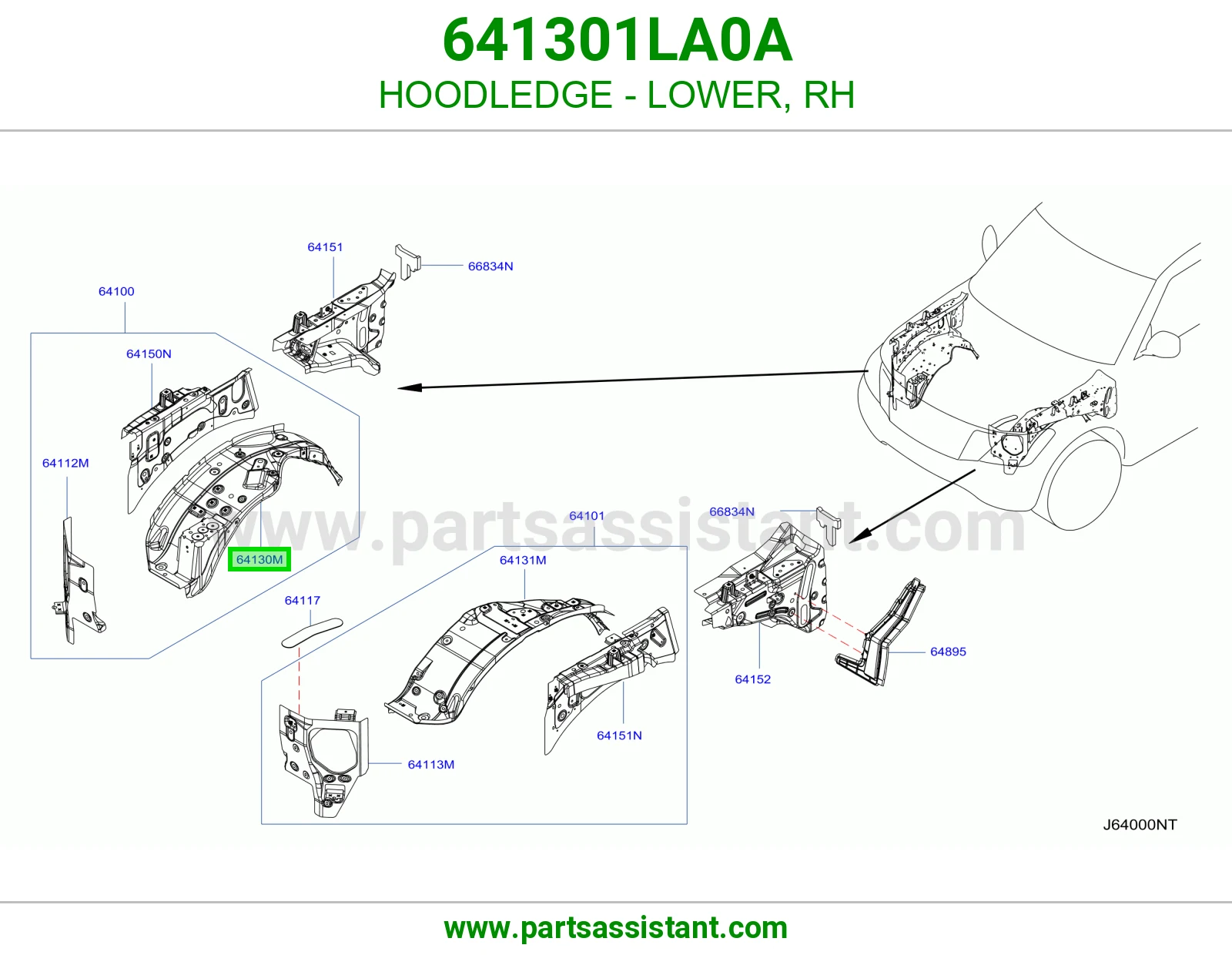 حافة حوض كبوت تحت يمين 641301LA0A