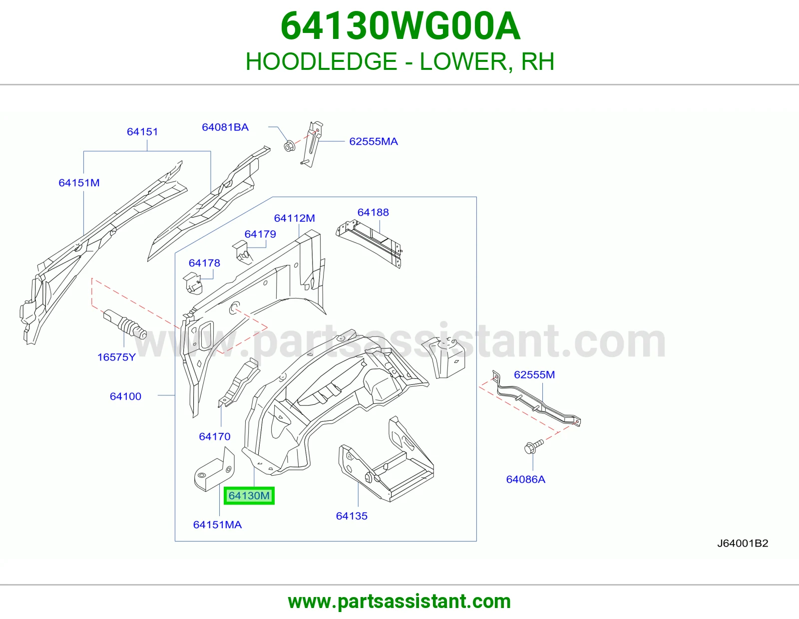 حافة حوض كبوت تحت يمين 64130WG00A
