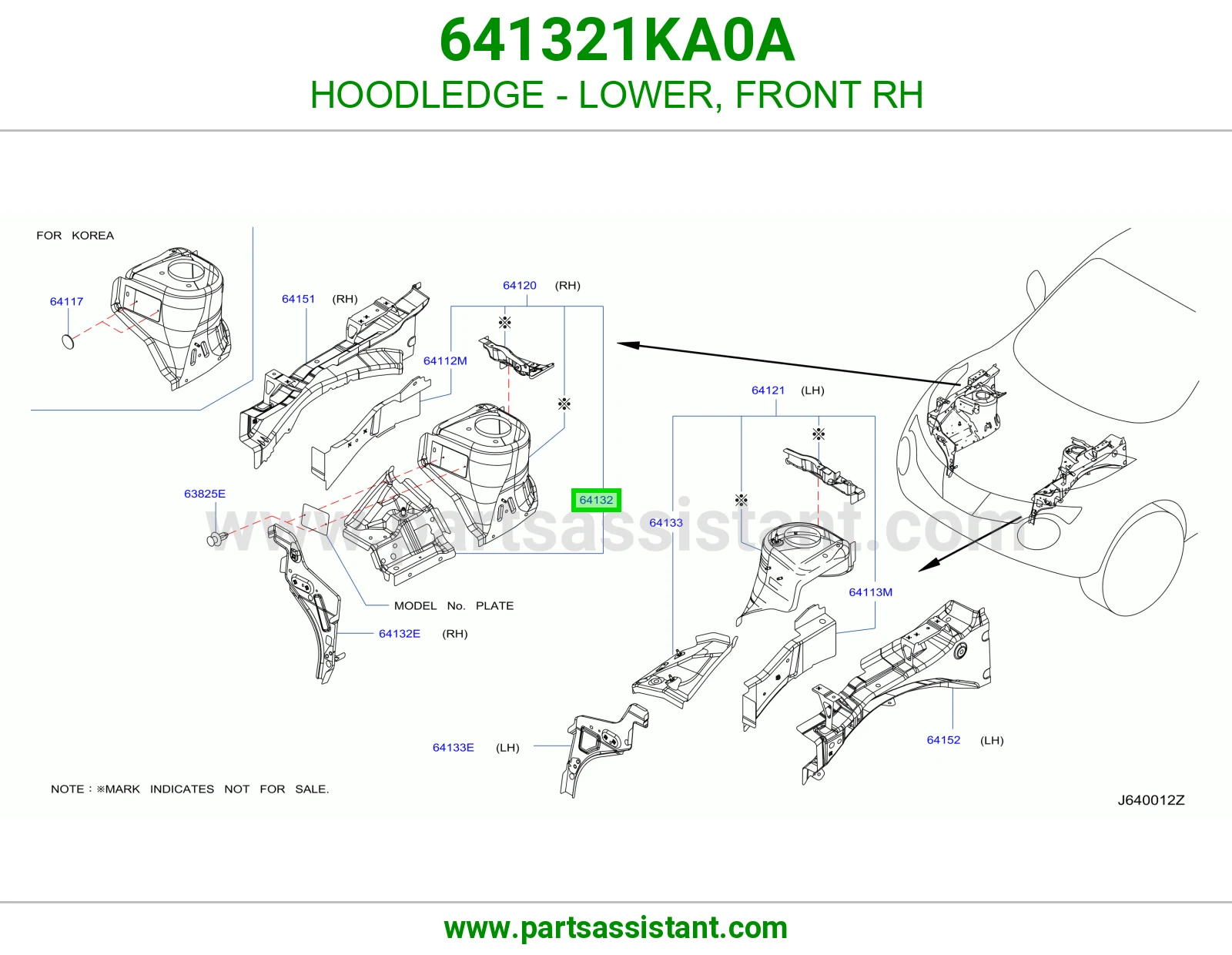 HOODLEDGE - LOWER, FRONT RH 641321KA0A