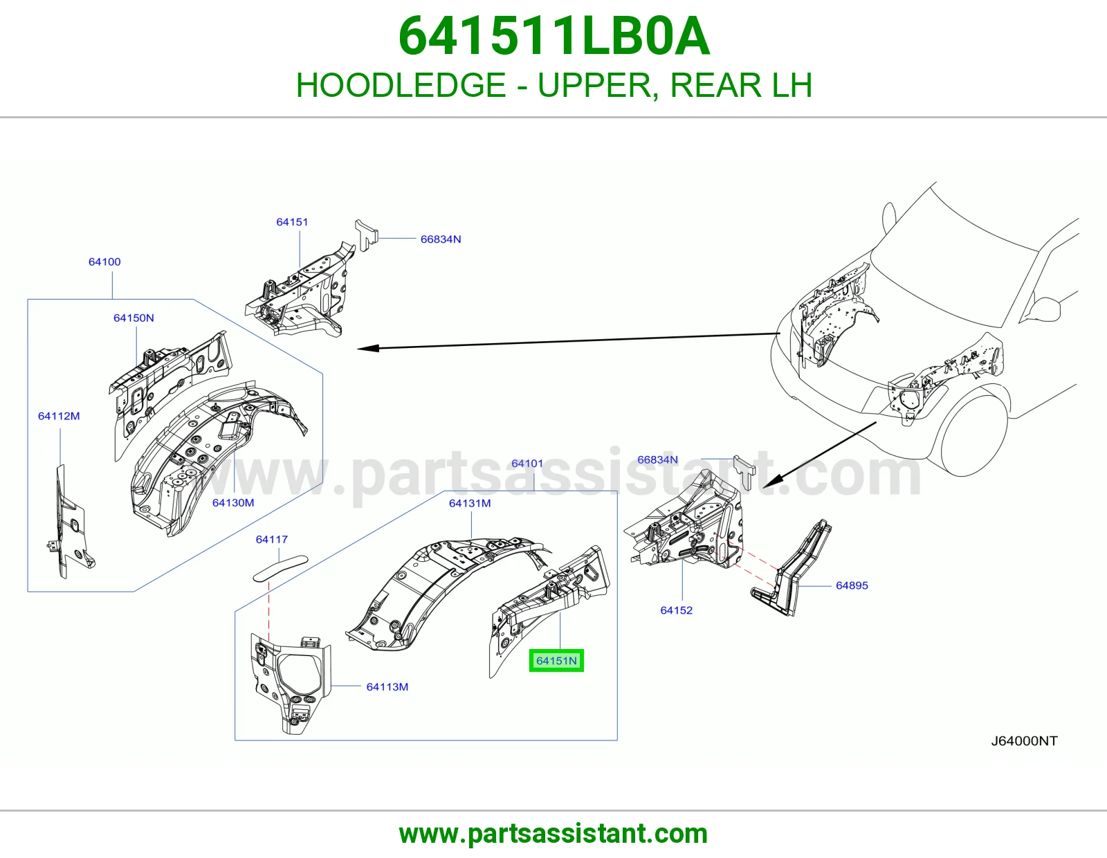 حافة حوض كبوت فوق خلفي يسار 641511LB0A