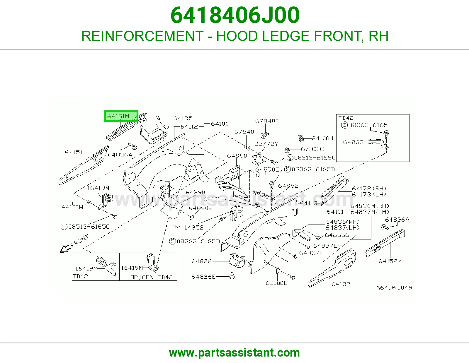 REINFORCEMENT - HOOD LEDGE FRONT, RH 6418406J00