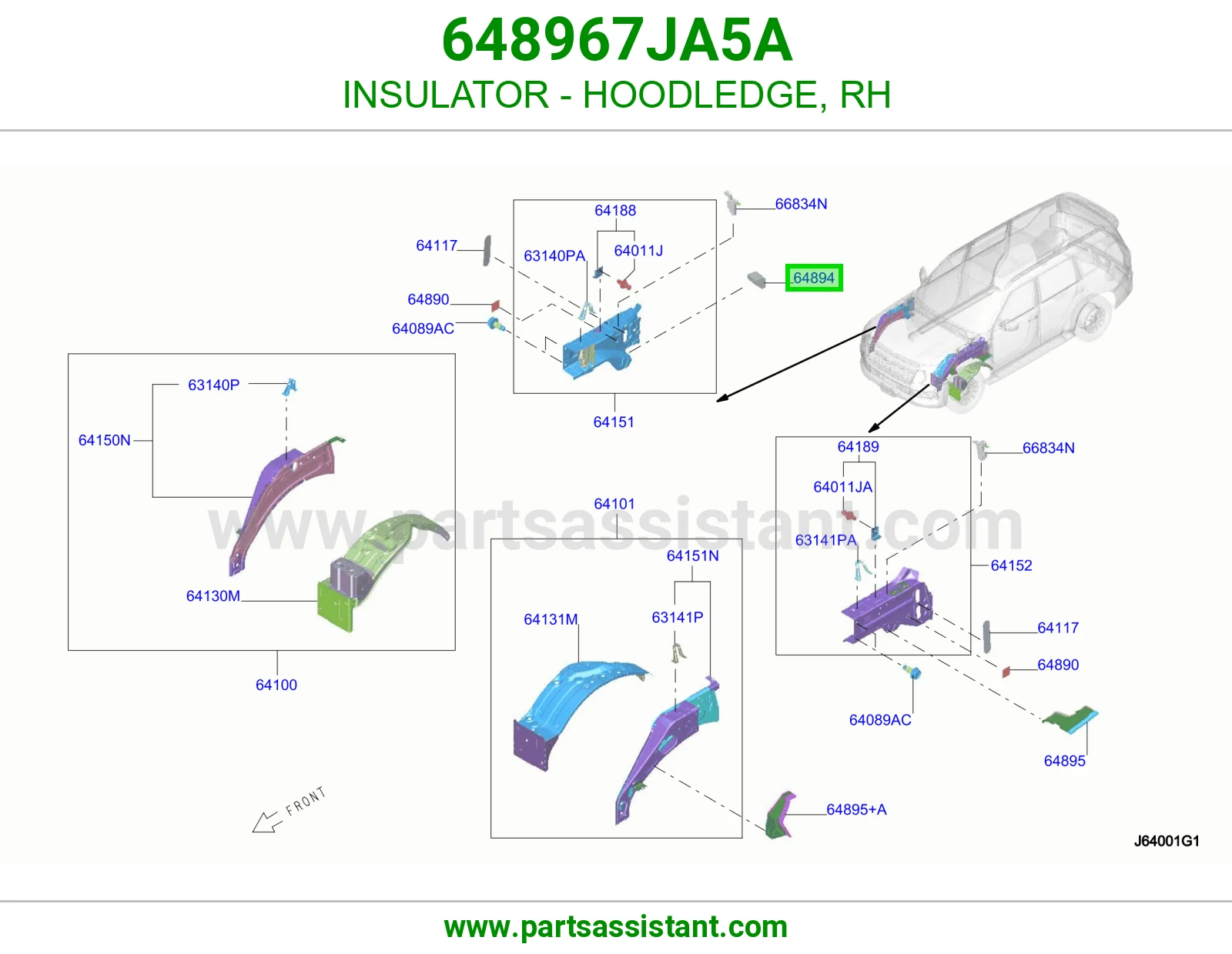 عازل حافة حوض كبوت يمين 648967JA5A