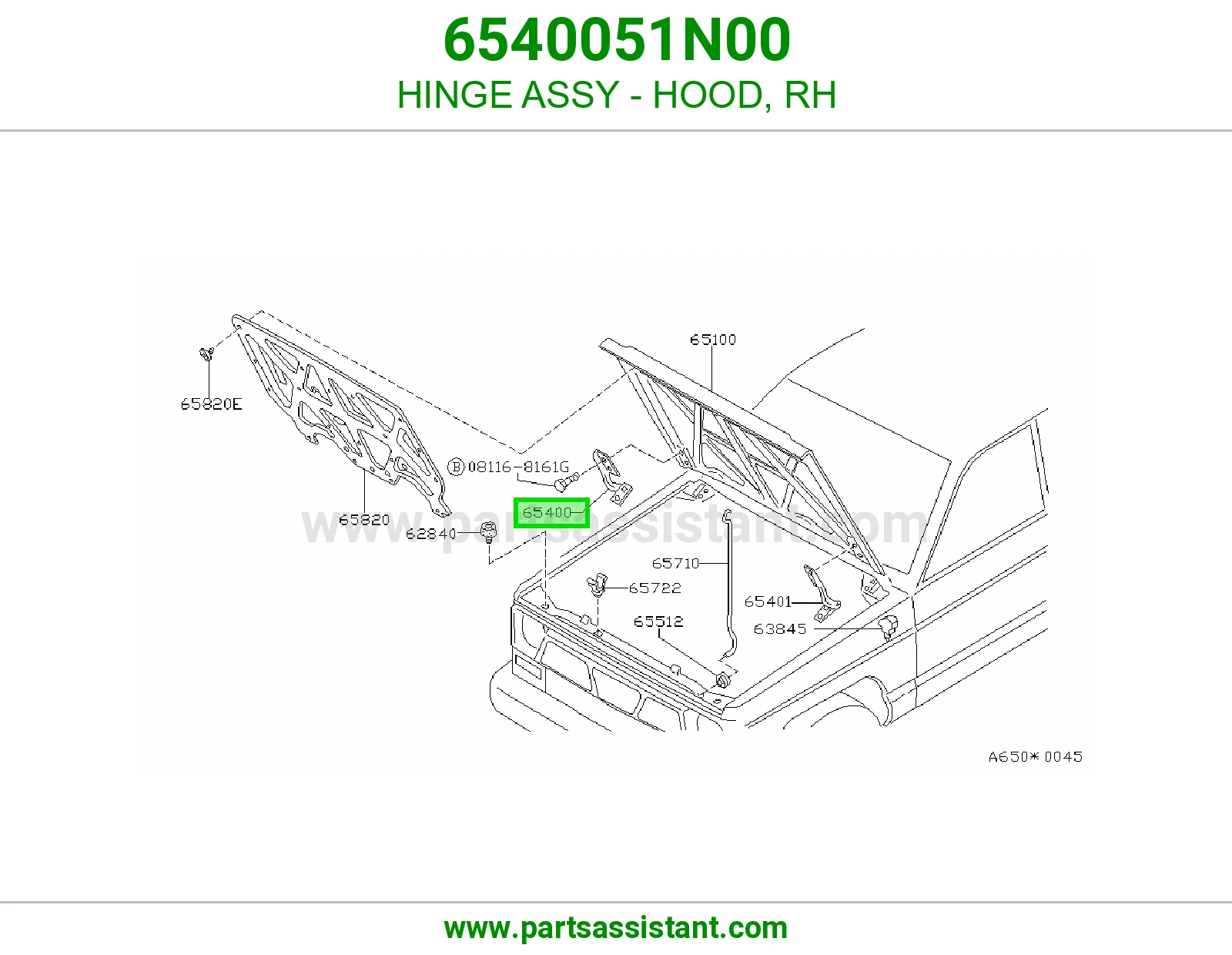 HINGE ASSY - HOOD, RH 6540051N00