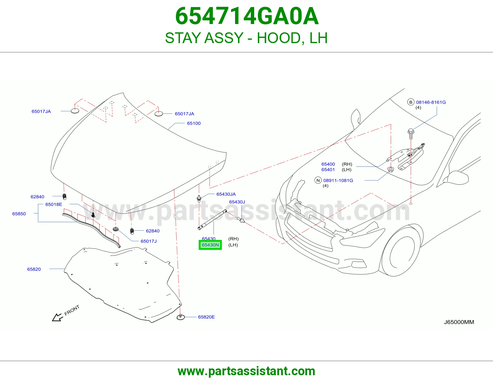STAY ASSY - HOOD, LH 654714GA0A