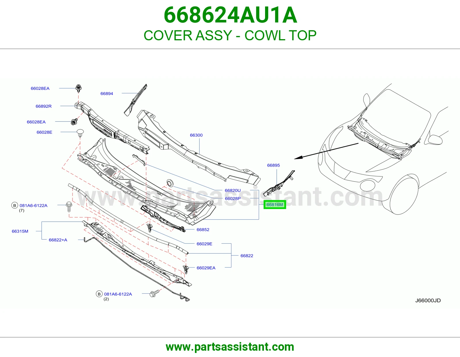 COVER ASSY - COWL TOP 668624AU1A