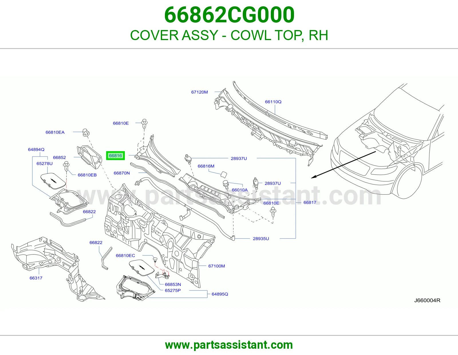 COVER ASSY - COWL TOP, RH 66862CG000