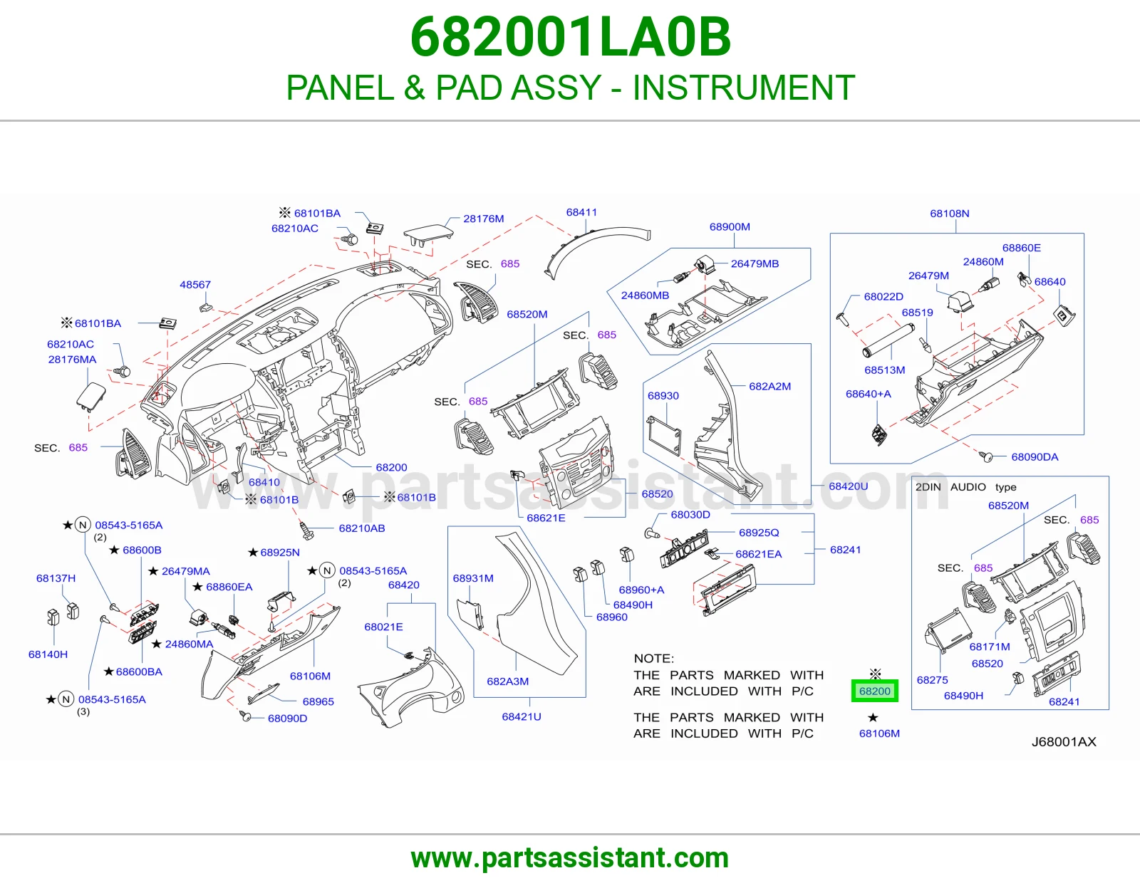 PANEL & PAD ASSY - INSTRUMENT 682001LA0B