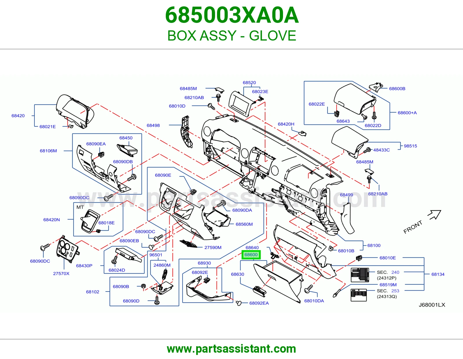 علبة درج طبلون كاملة 685003XA0A