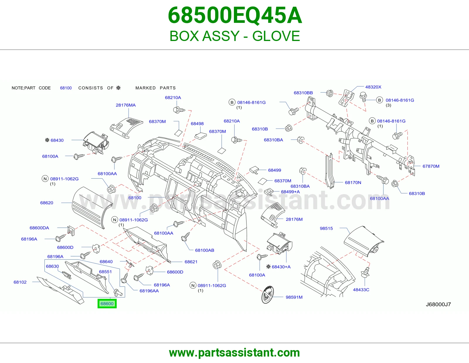 علبة درج طبلون كاملة 68500EQ45A