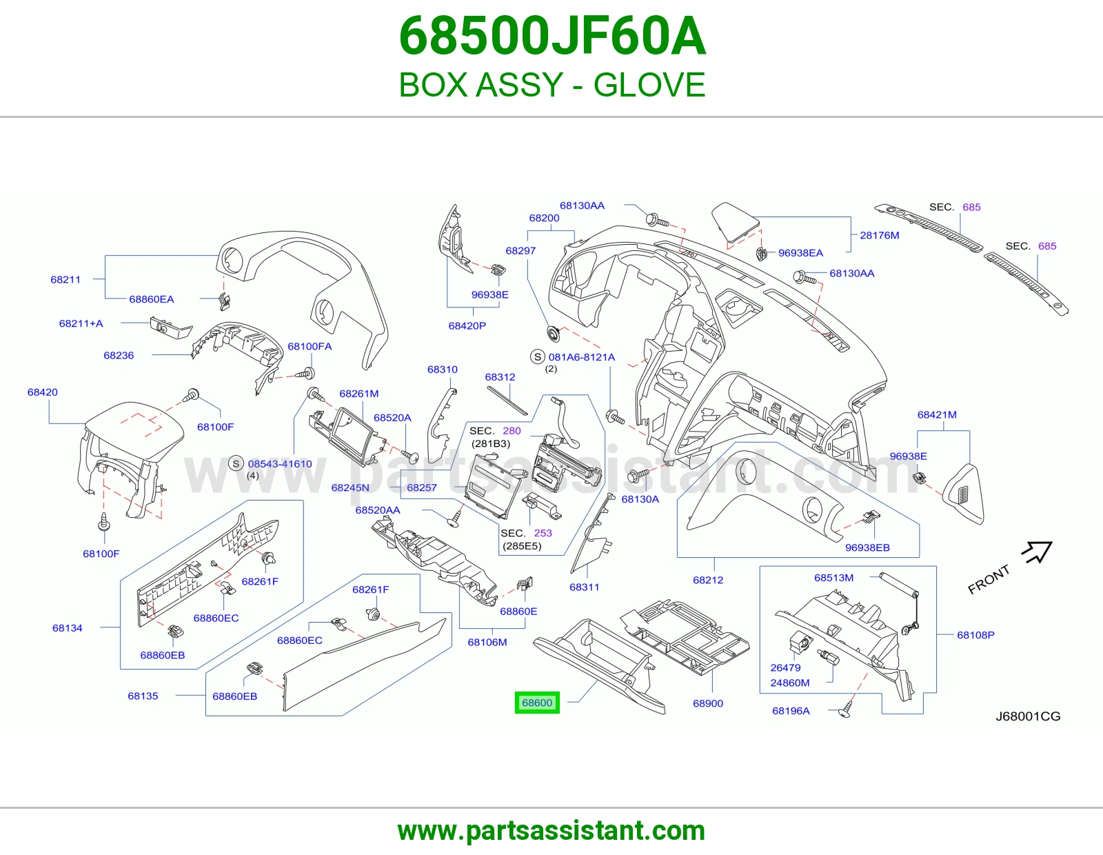 علبة درج طبلون كاملة 68500JF60A
