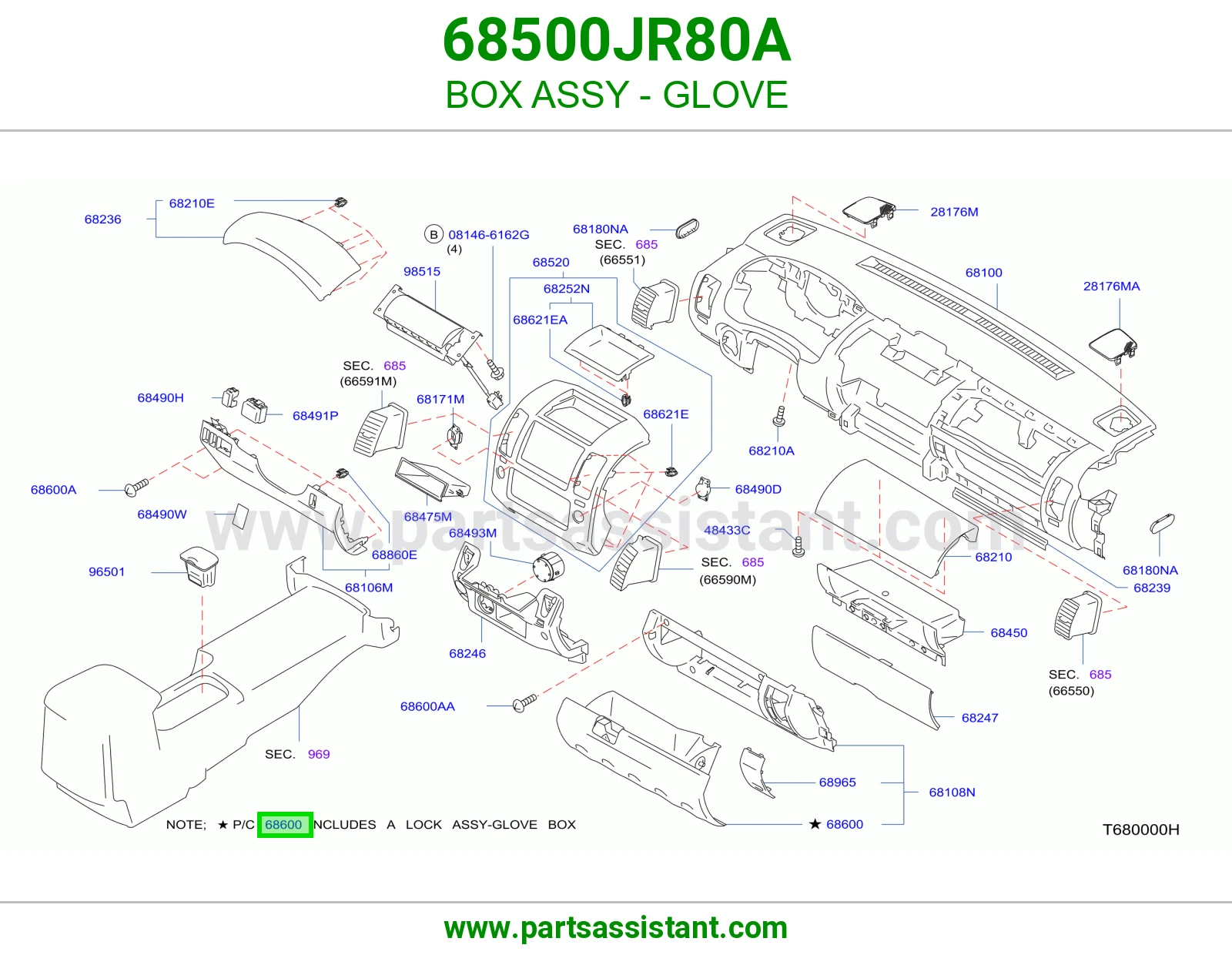 علبة درج طبلون كاملة 68500JR80A