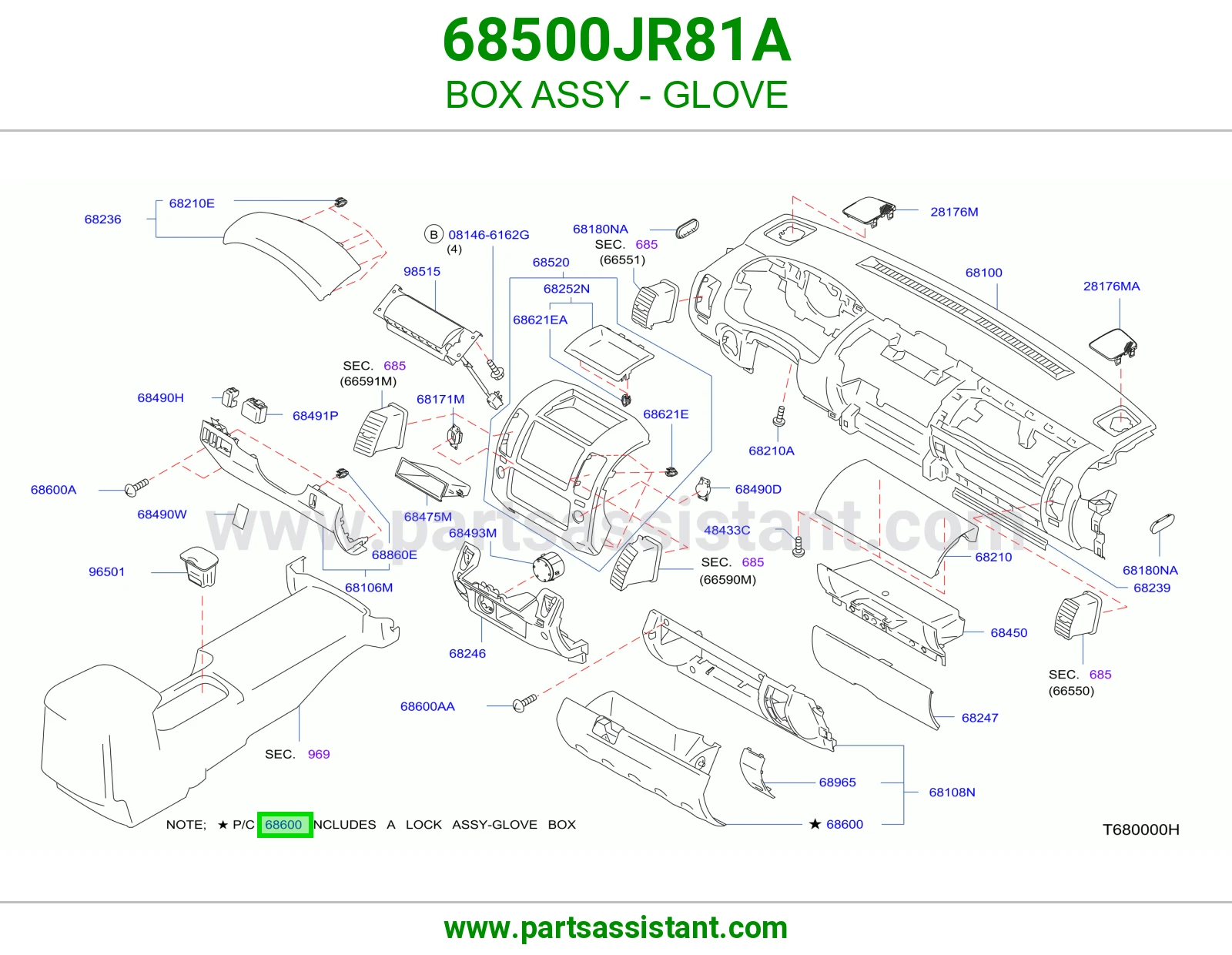 علبة درج طبلون كاملة 68500JR81A