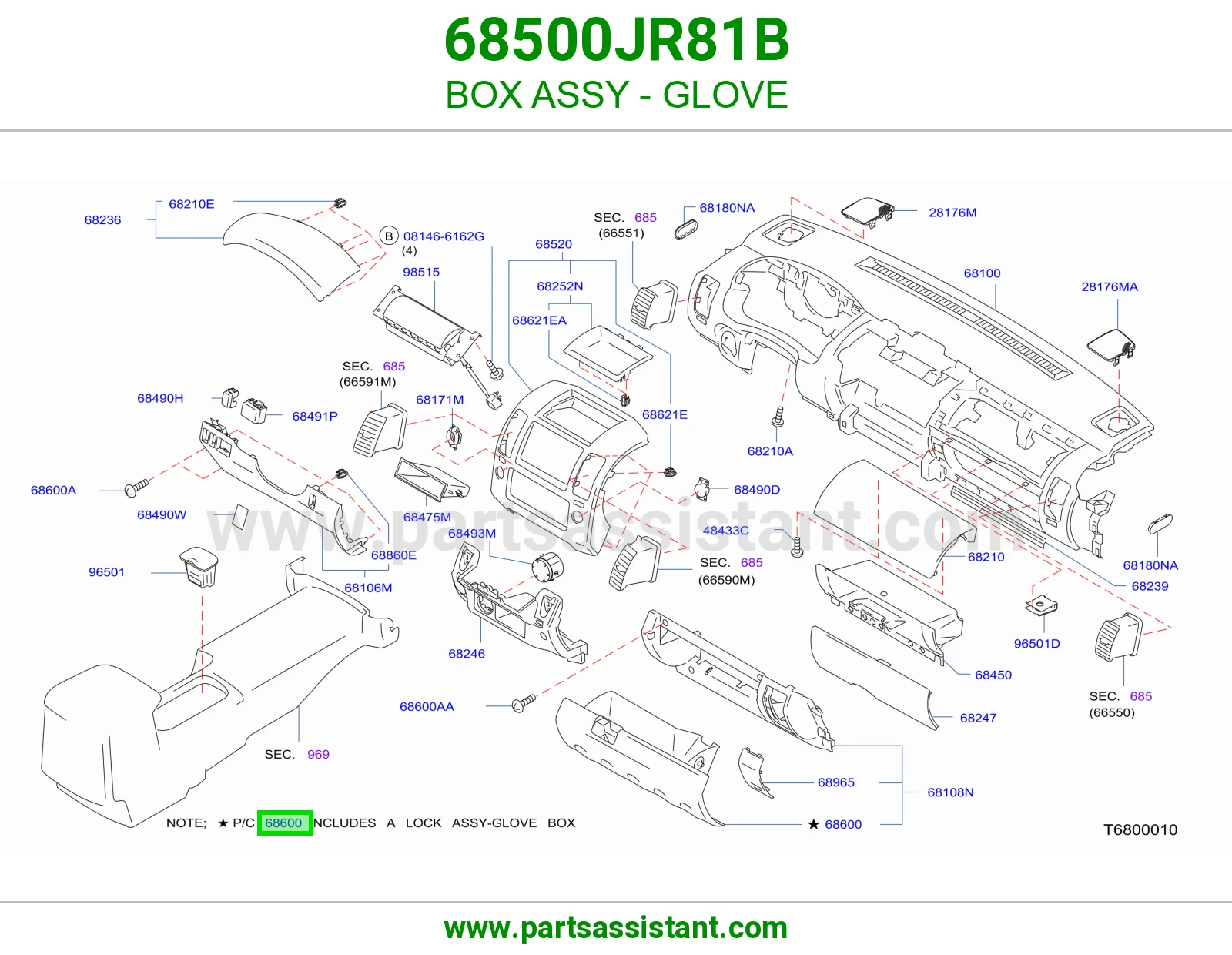 علبة درج طبلون كاملة 68500JR81B
