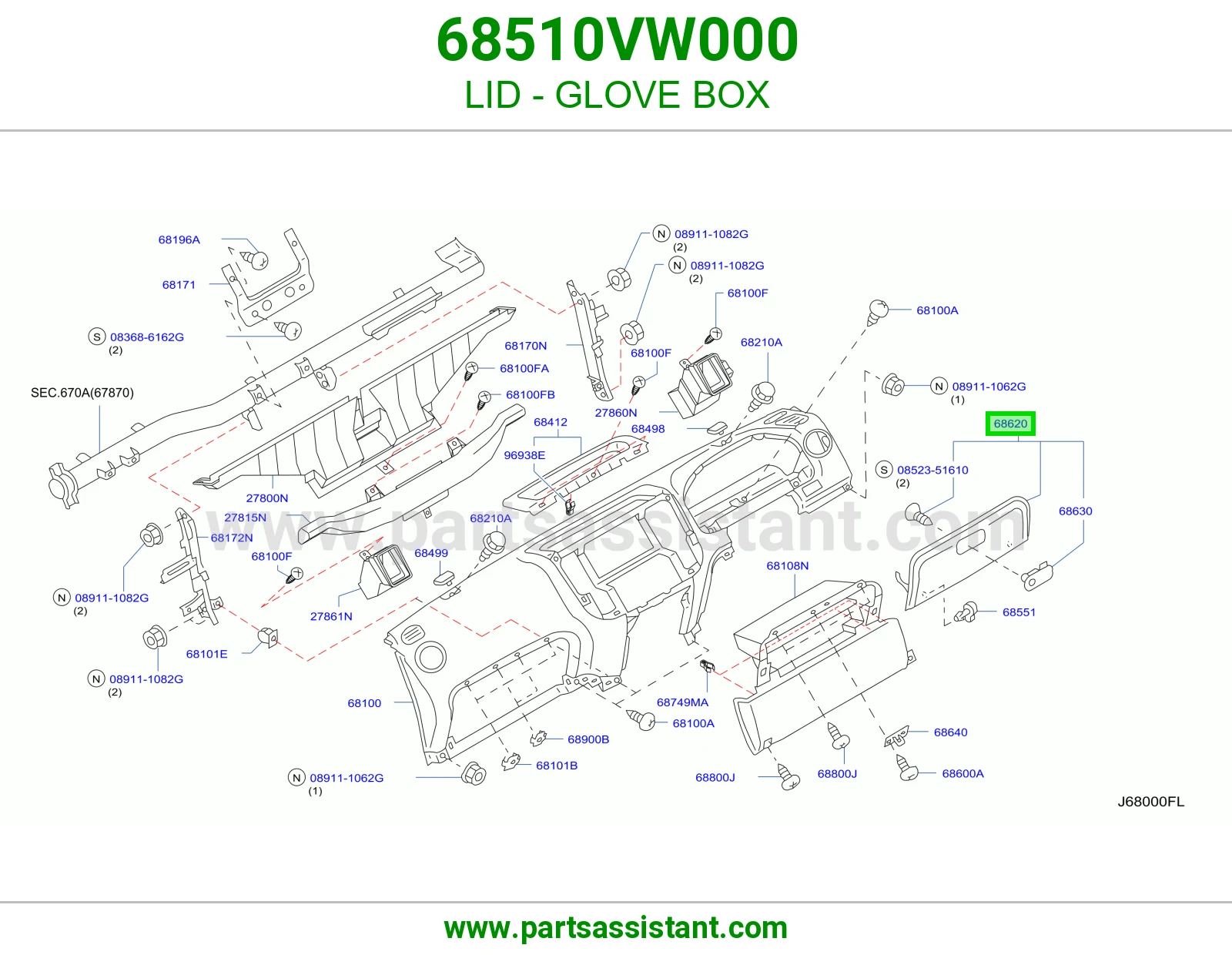 غطاء درج طبلون 68510VW000