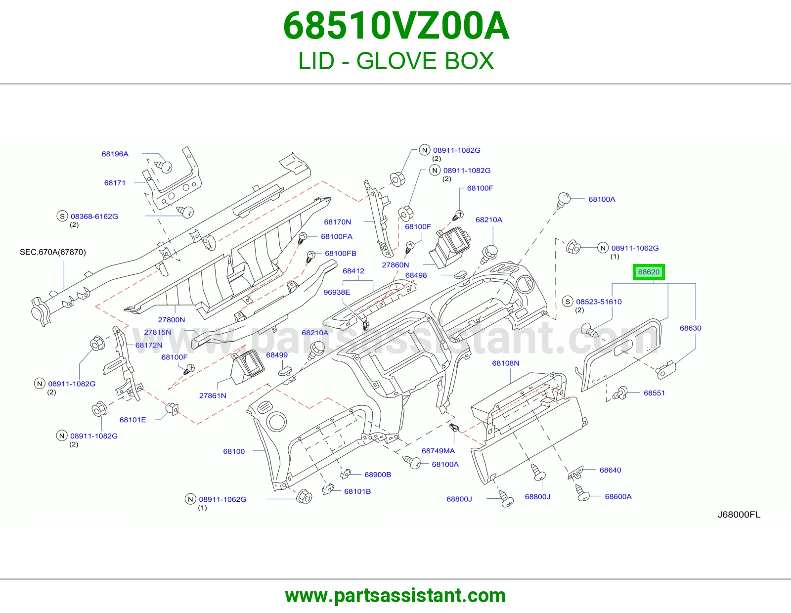 غطاء درج طبلون 68510VZ00A
