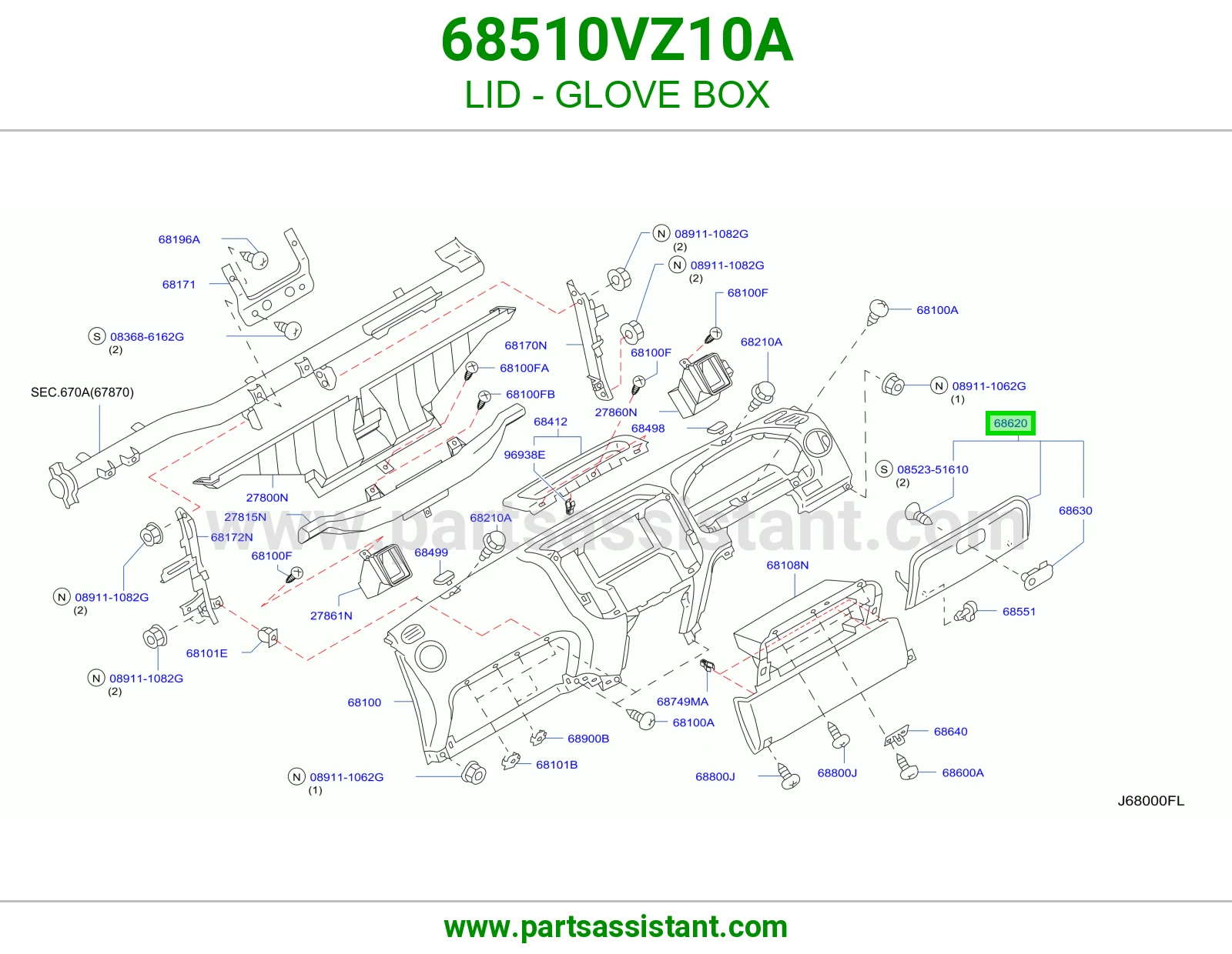 غطاء درج طبلون 68510VZ10A
