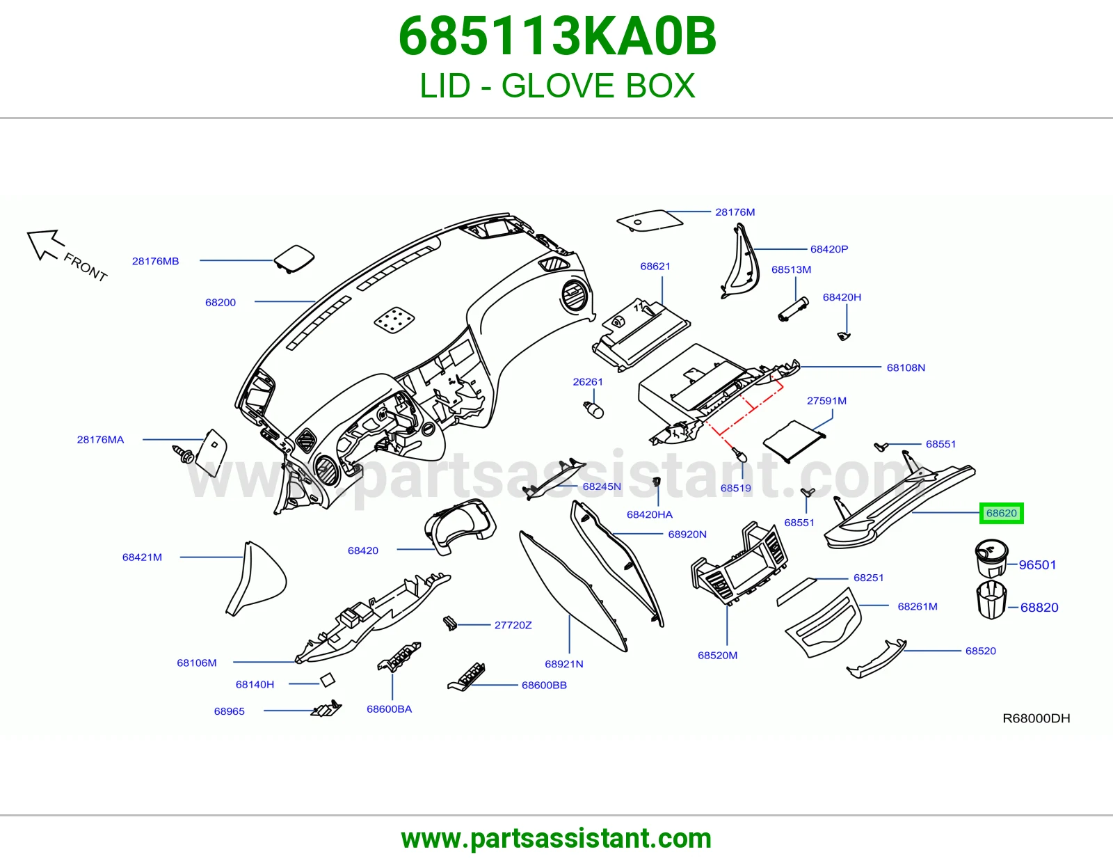 غطاء درج طبلون 685113KA0B