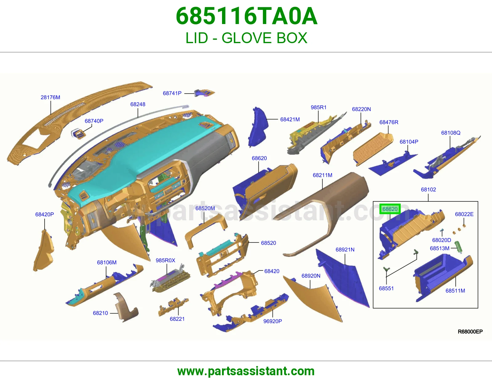 غطاء درج طبلون 685116TA0A