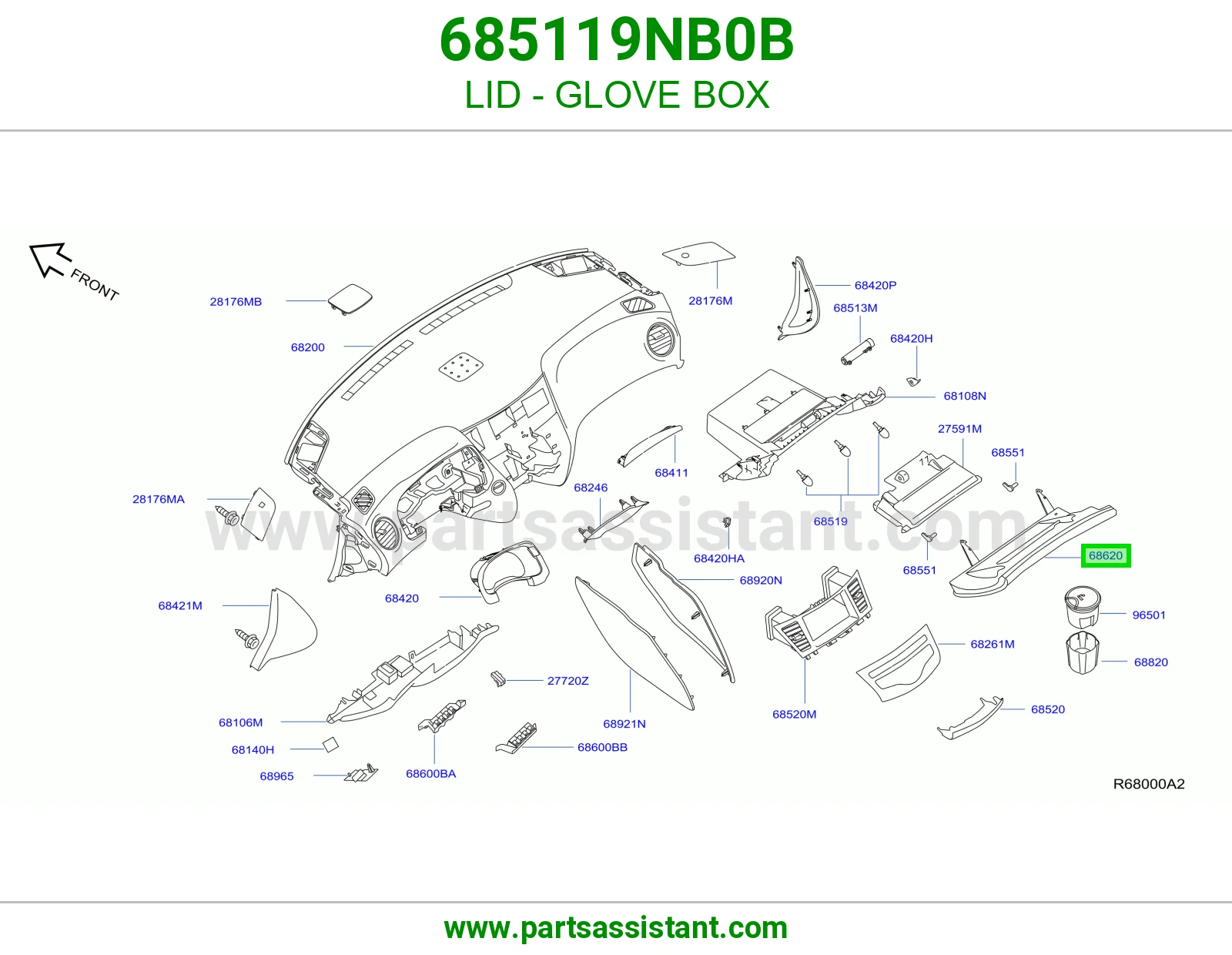 غطاء درج طبلون 685119NB0B