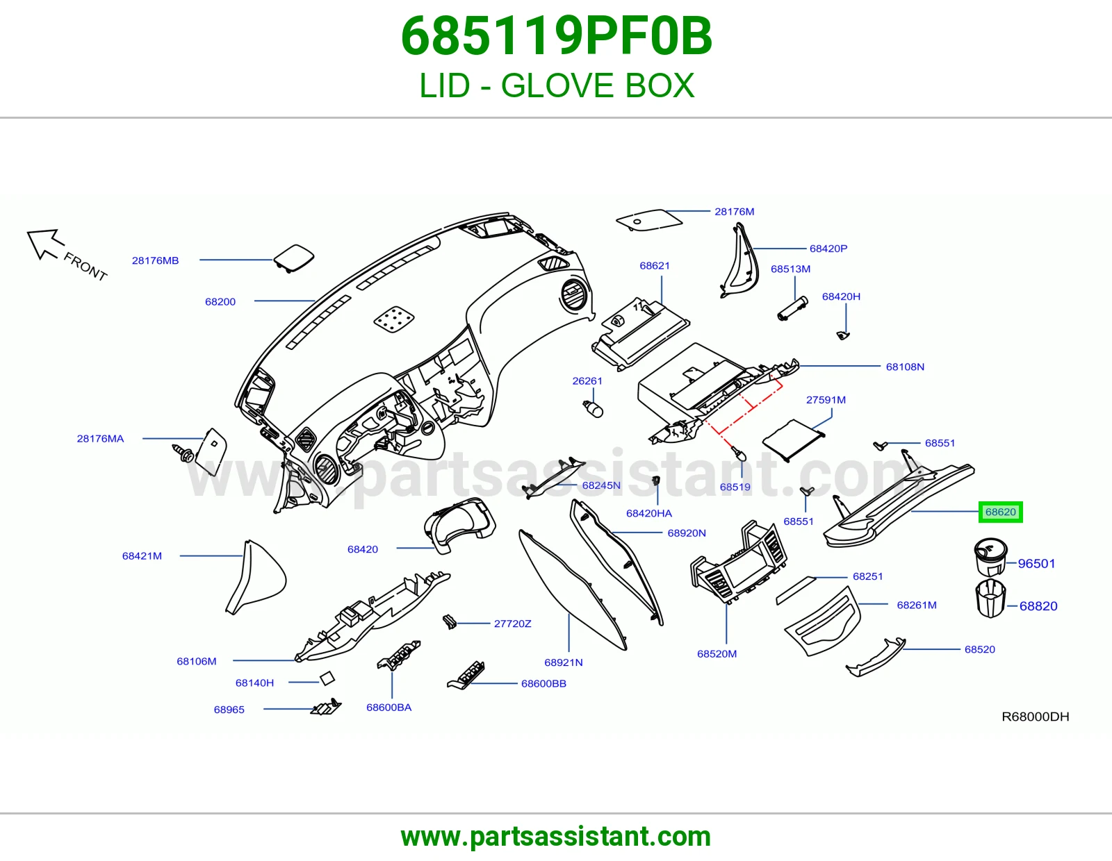 غطاء درج طبلون 685119PF0B