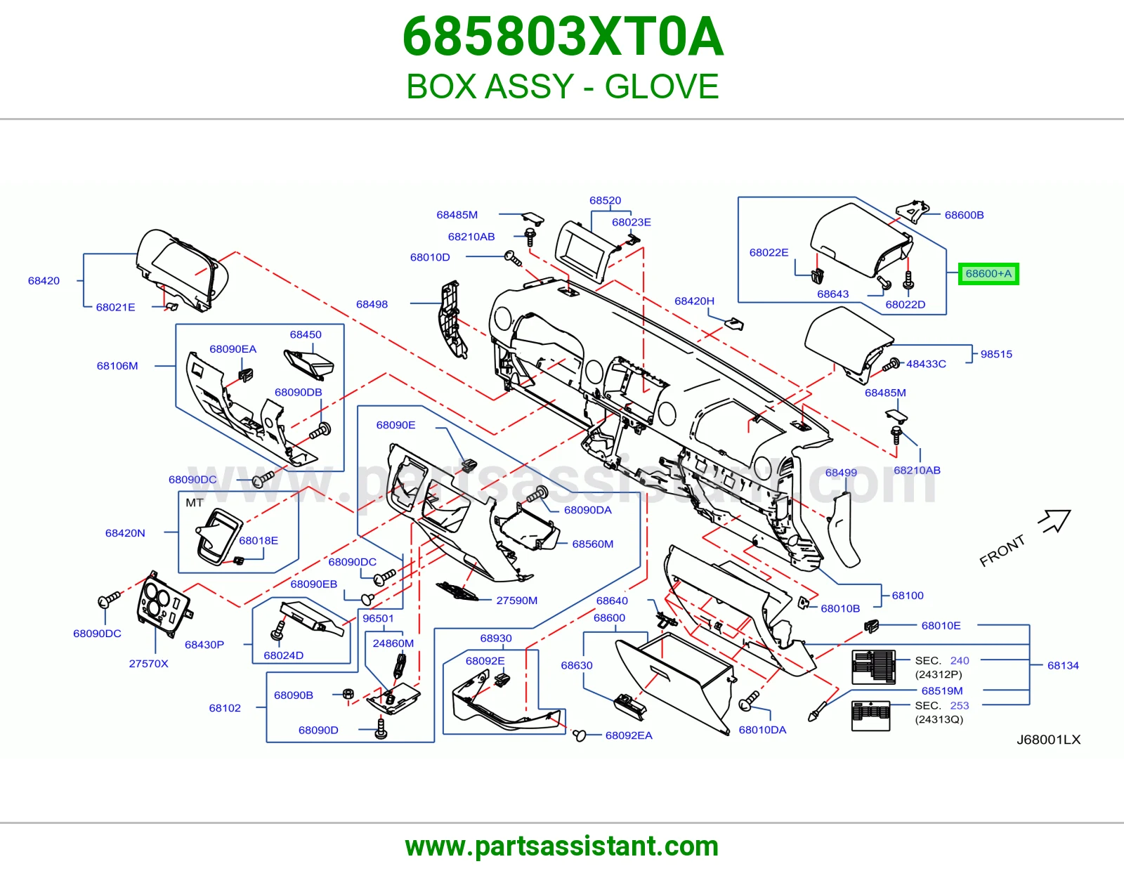 علبة درج طبلون كاملة 685803XT0A
