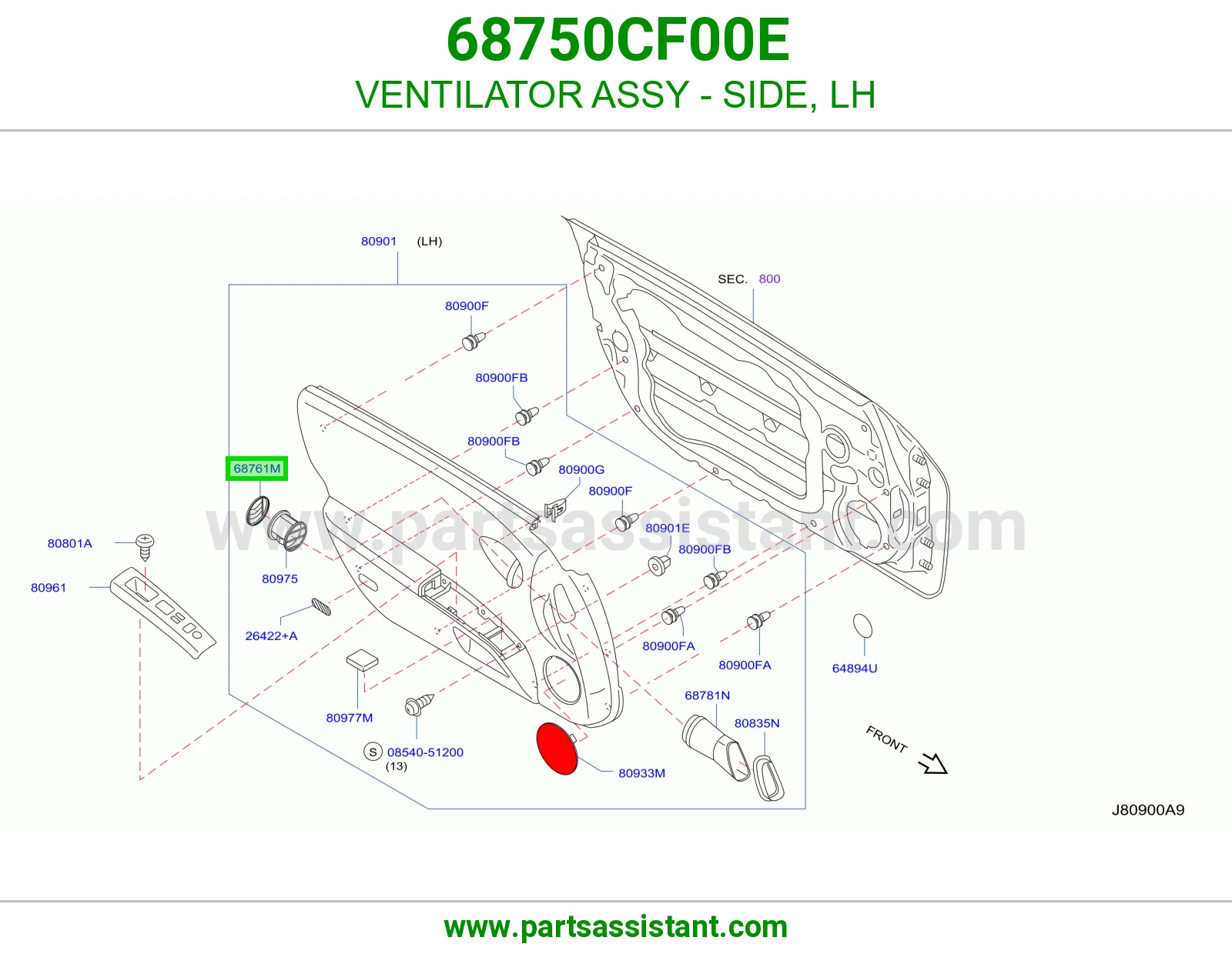 VENTILATOR ASSY - SIDE, LH 68750CF00E