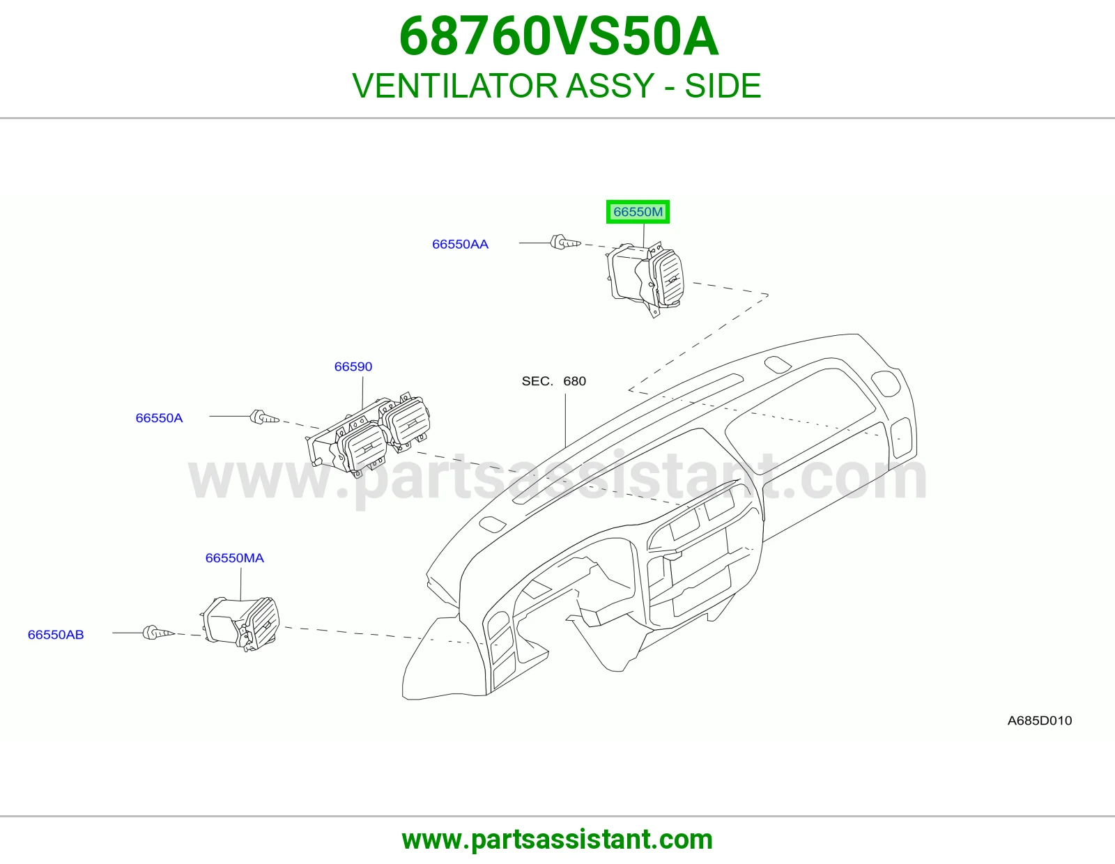 VENTILATOR ASSY - SIDE 68760VS50A