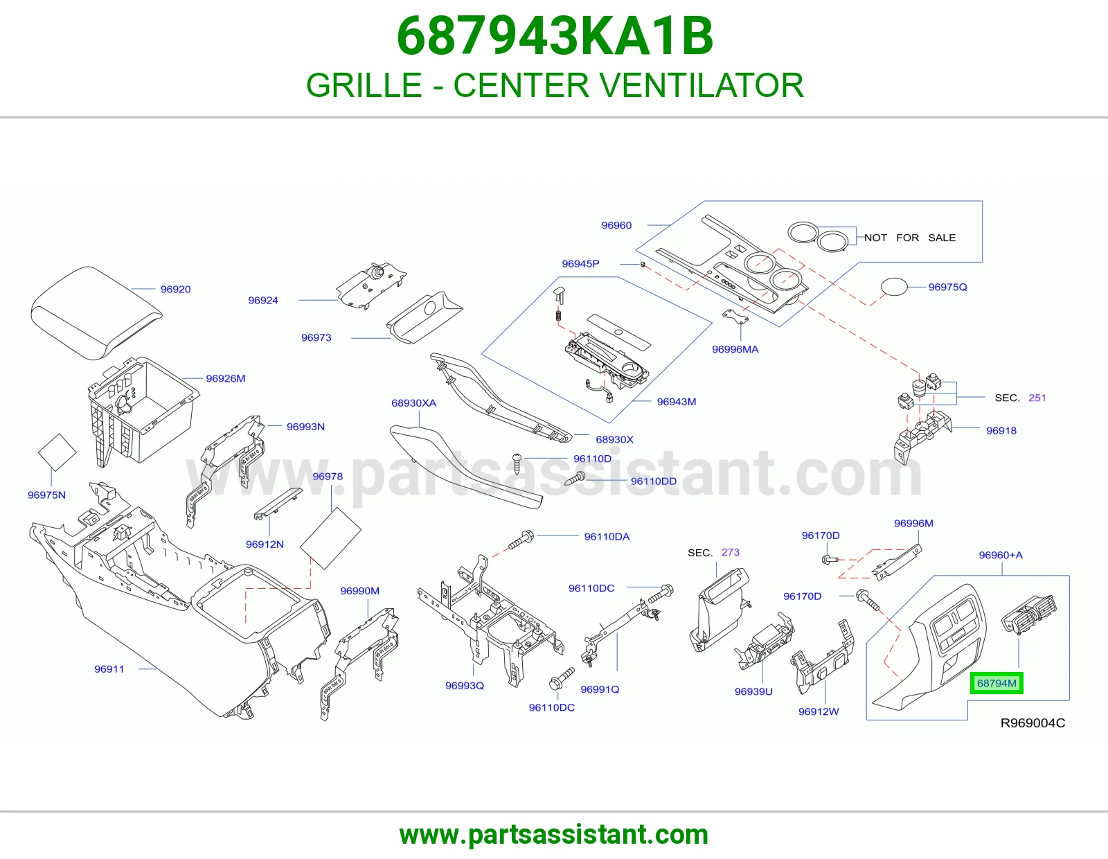 شبك فتحة مكيف وسط 687943KA1B