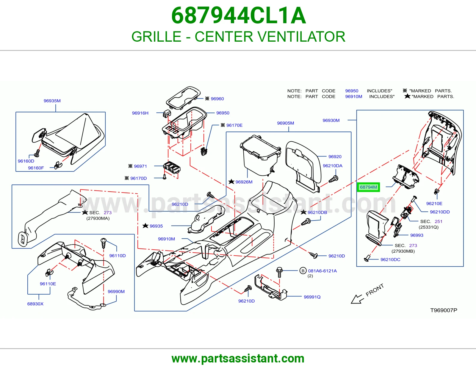 شبك فتحة مكيف وسط 687944CL1A