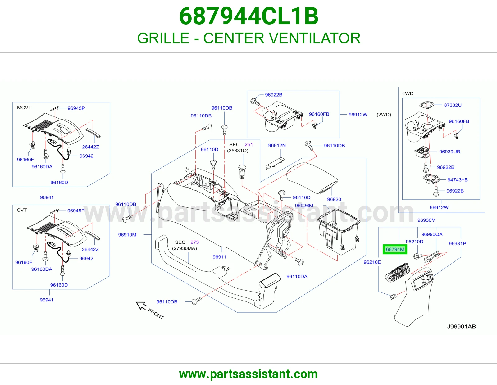شبك فتحة مكيف وسط 687944CL1B