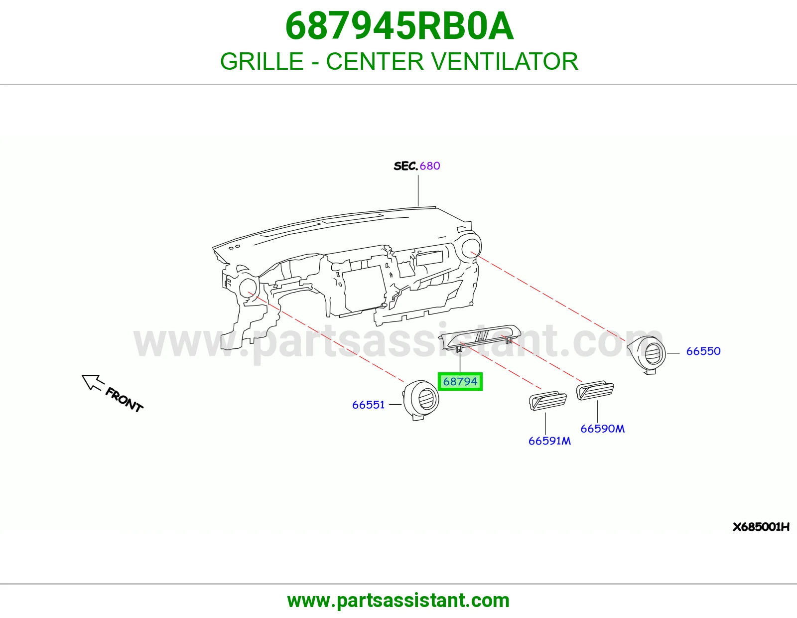 شبك فتحة مكيف وسط 687945RB0A