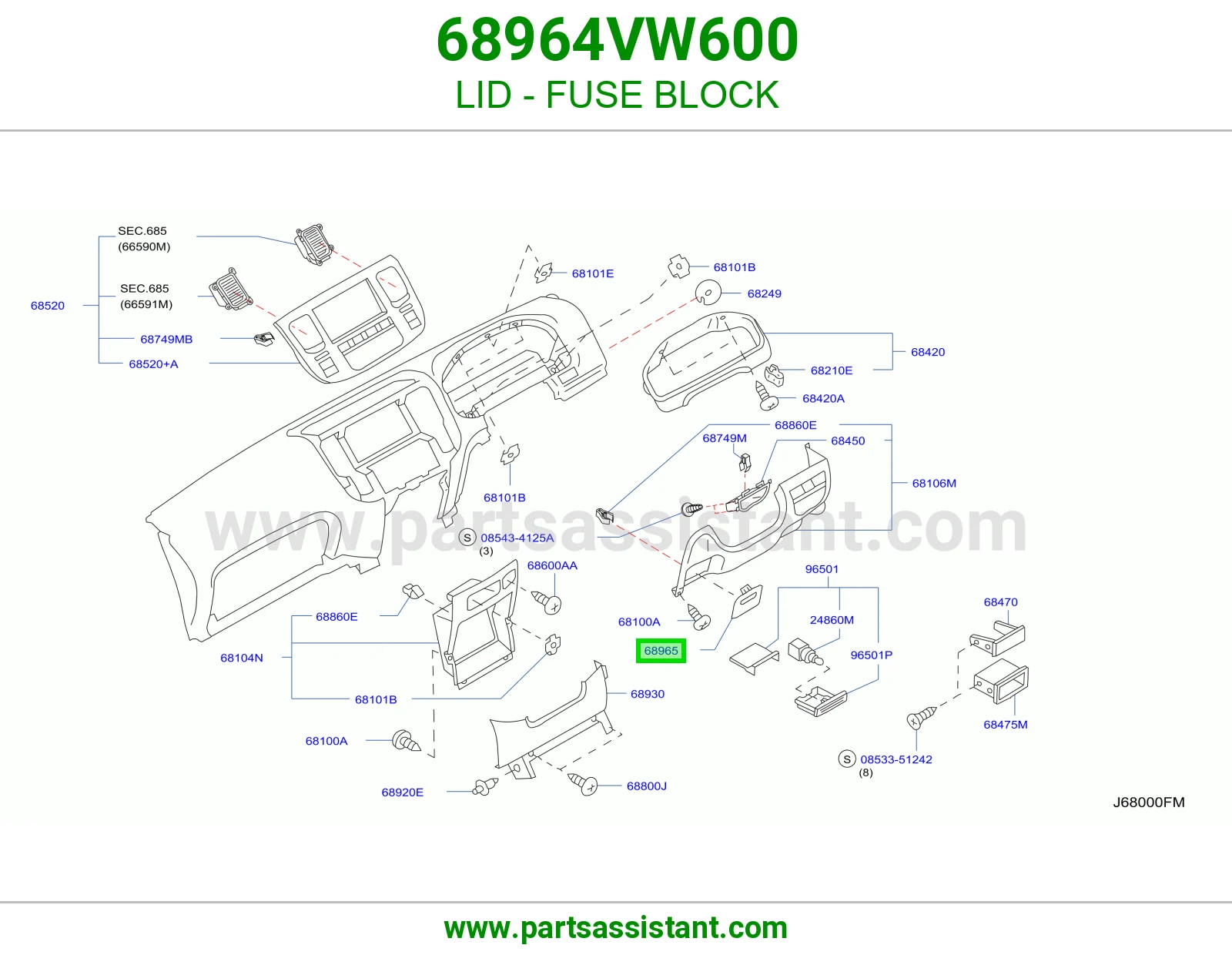 غطاء علبة فيوزات 68964VW600