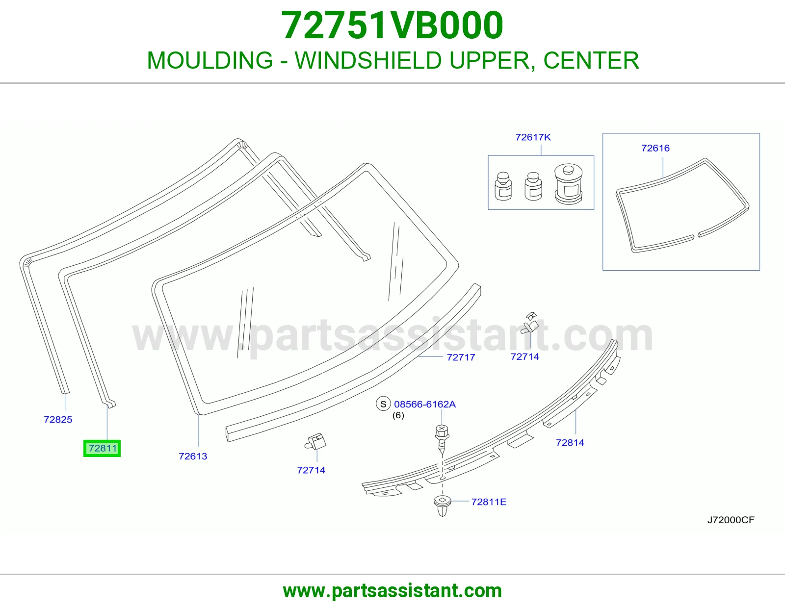 MOULDING - WINDSHIELD UPPER, CENTER 72751VB000
