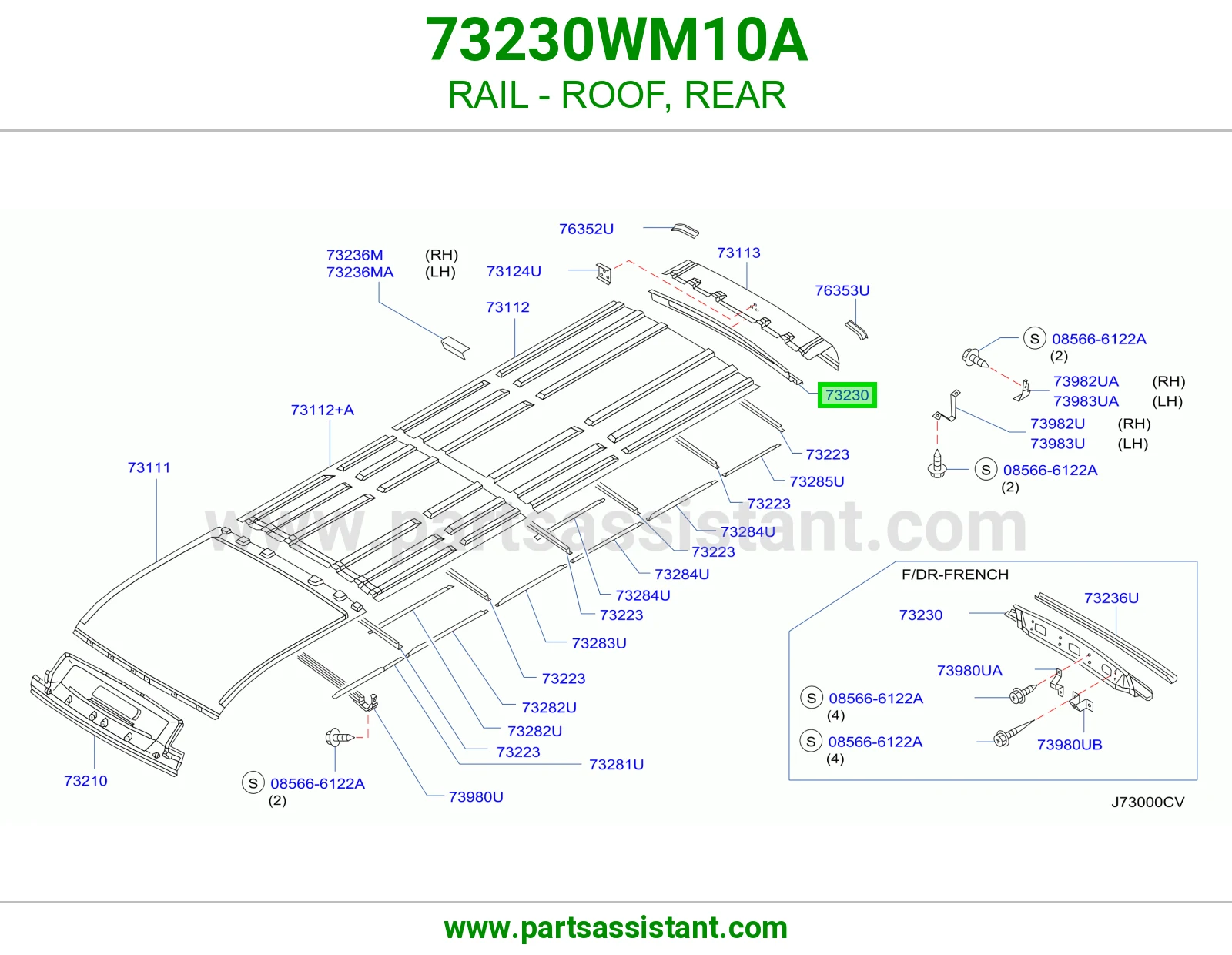 سكة سقف خلفي 73230WM10A
