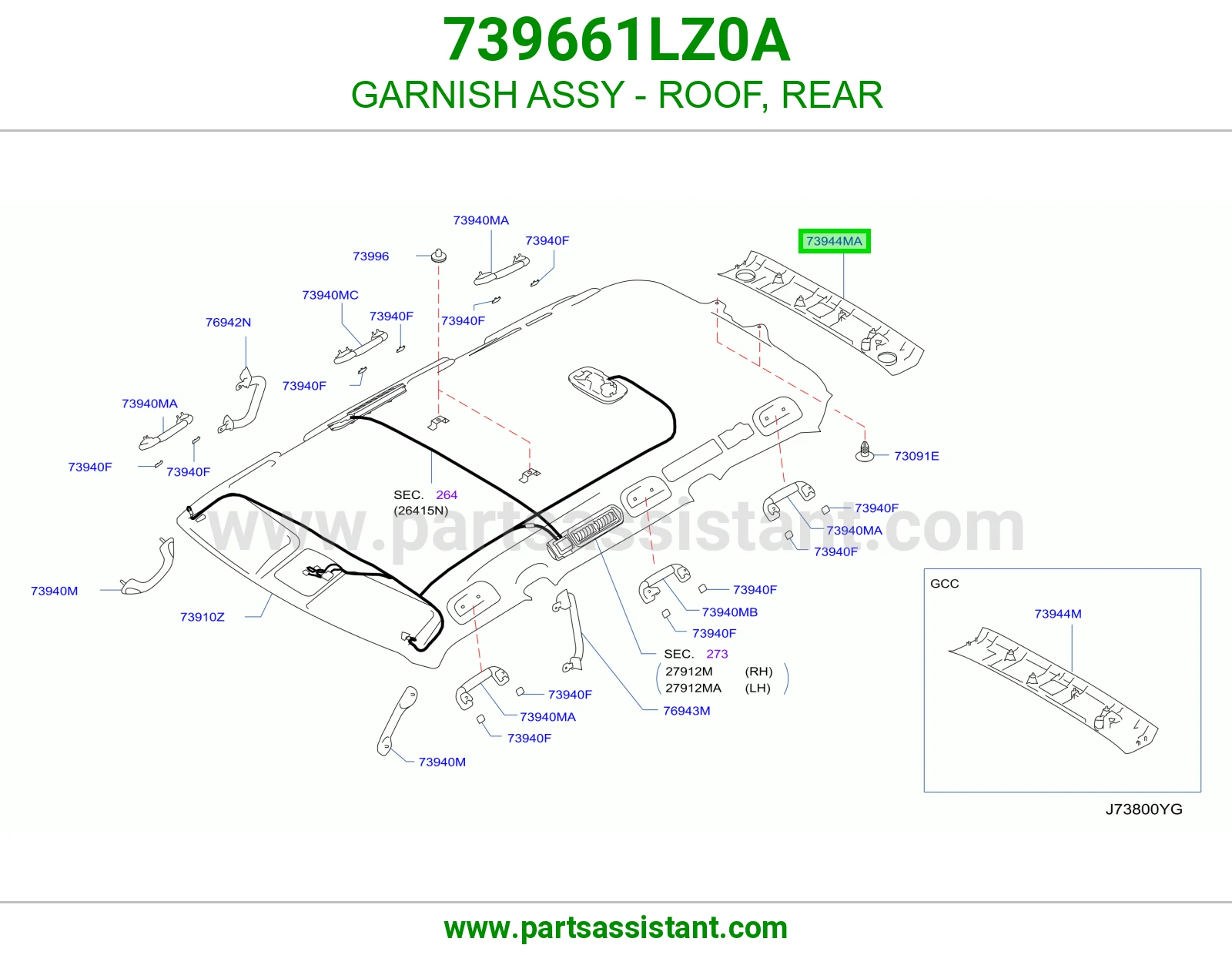 GARNISH ASSY - ROOF, REAR 739661LZ0A