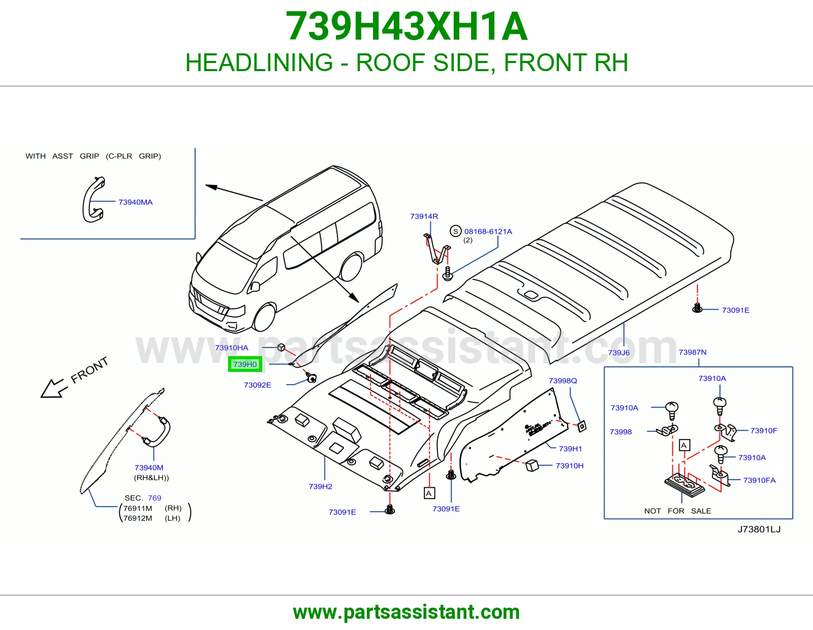 HEADLINING - ROOF SIDE, FRONT RH 739H43XH1A