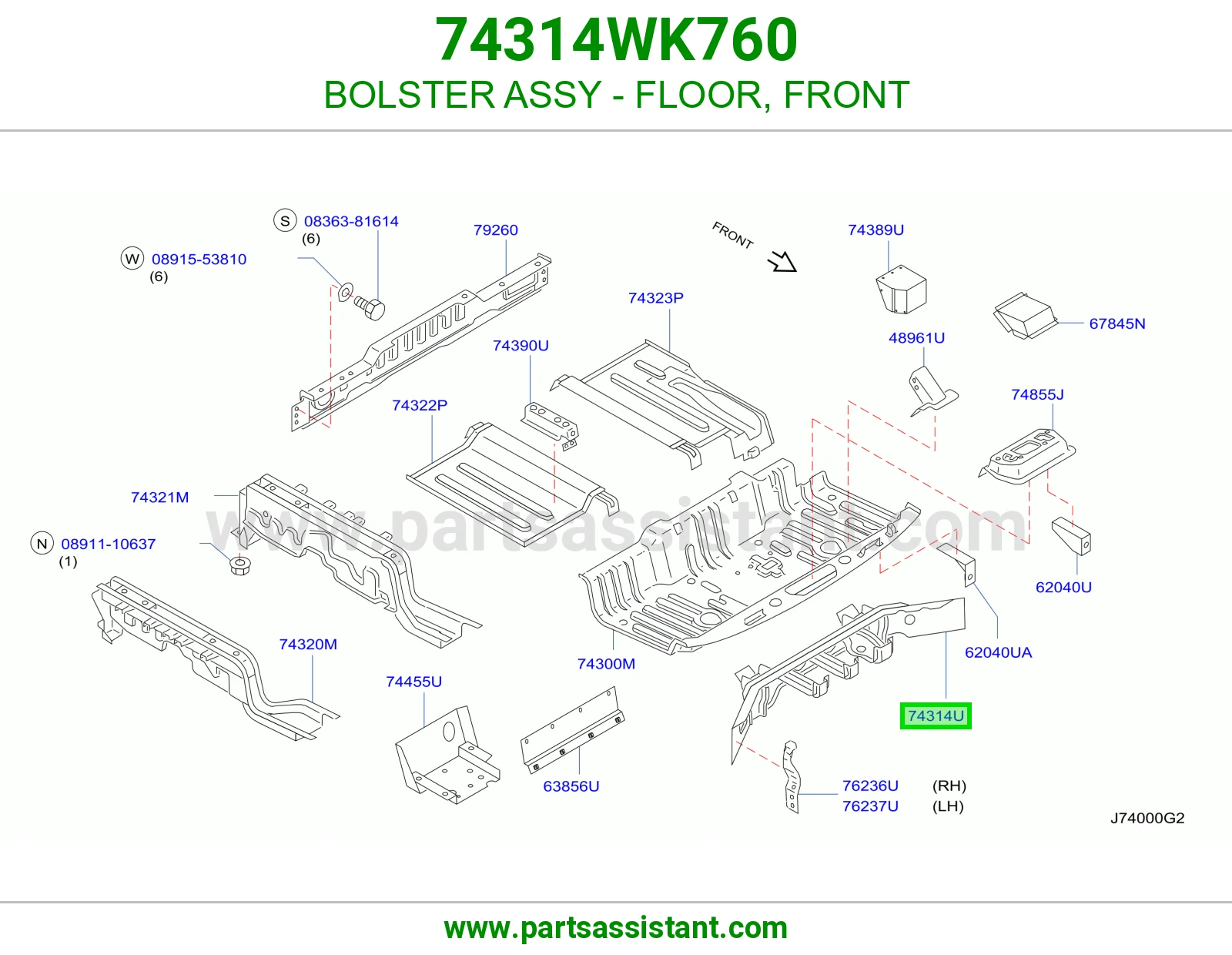 BOLSTER ASSY - FLOOR, FRONT 74314WK760