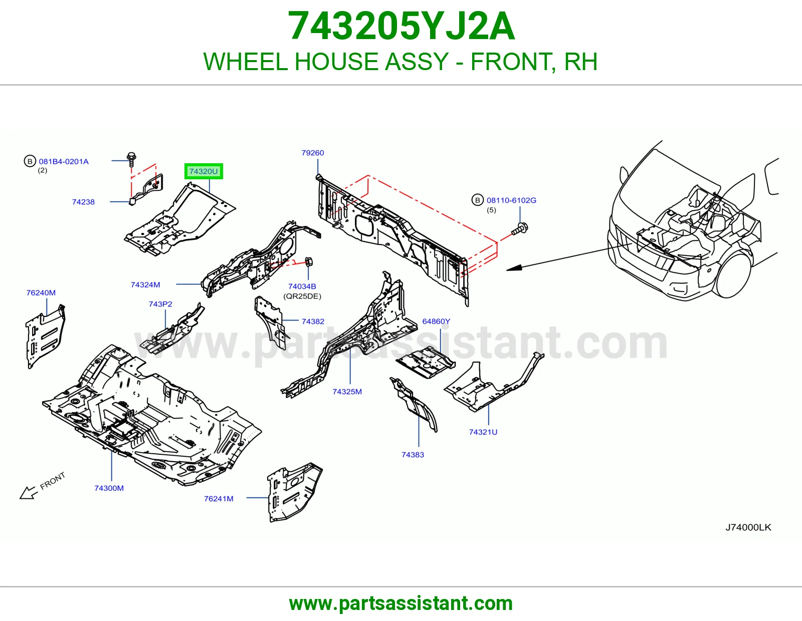 WHEEL HOUSE ASSY - FRONT, RH 743205YJ2A