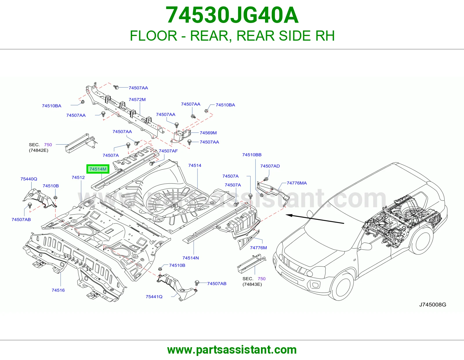 أرضية خلفي يمين 74530JG40A