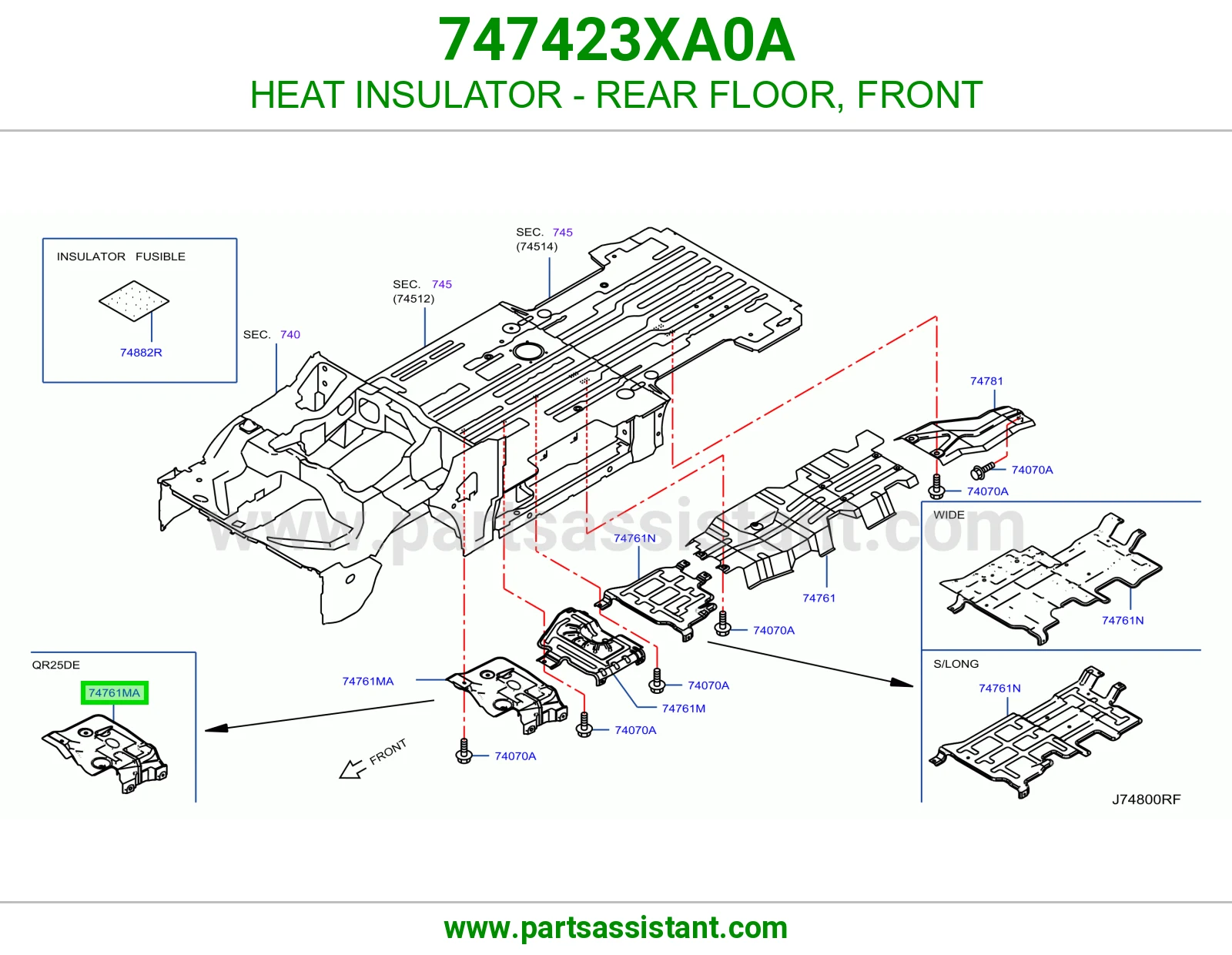 عازل حرارة أرضية خلفية أمامي 747423XA0A