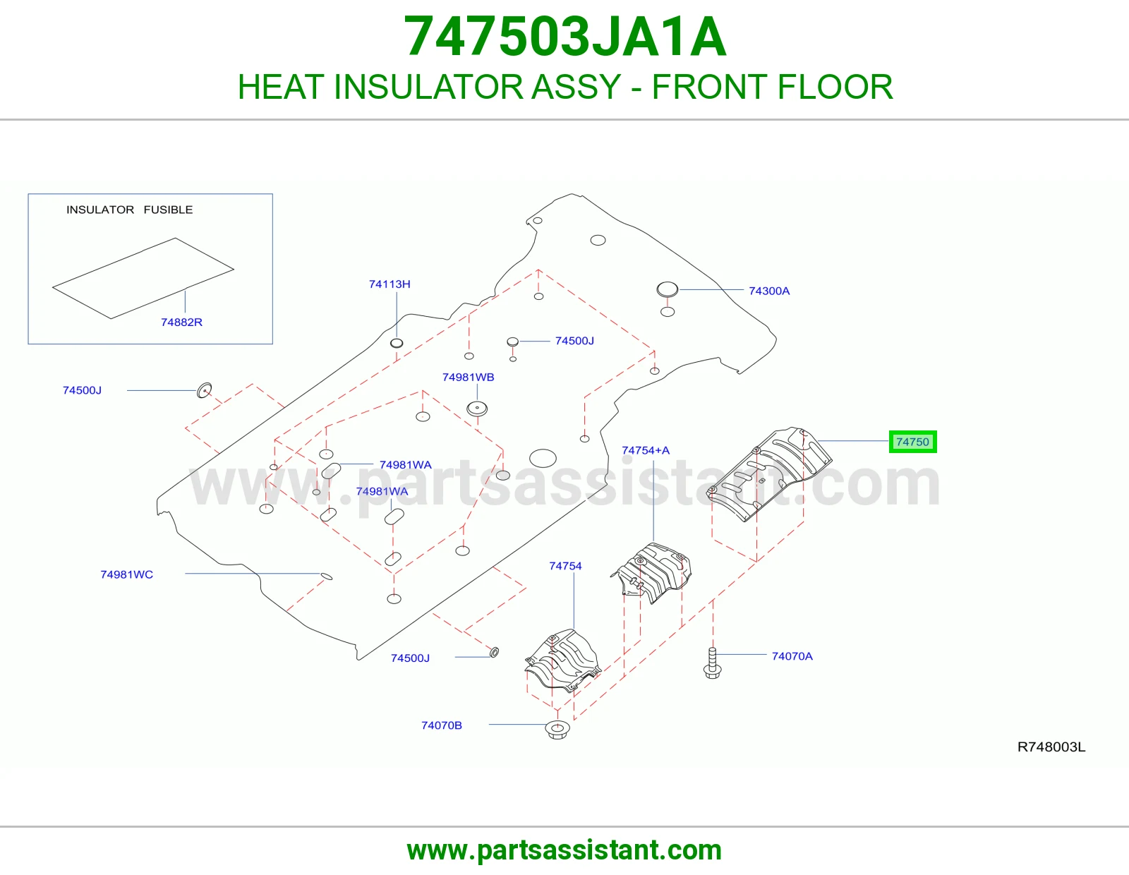 عازل حرارة أرضية أمامية كامل 747503JA1A