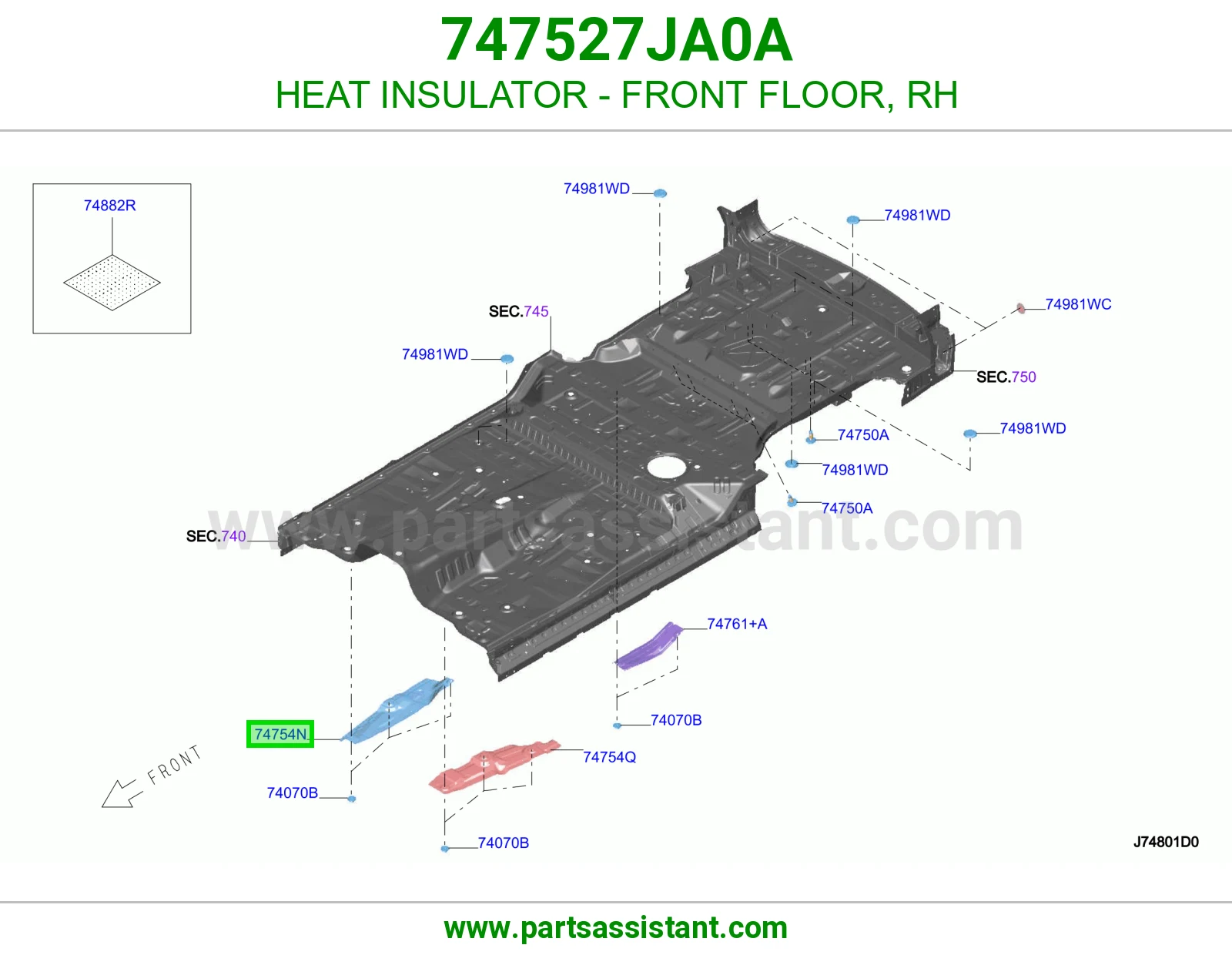 عازل حرارة أرضية أمامية يمين 747527JA0A