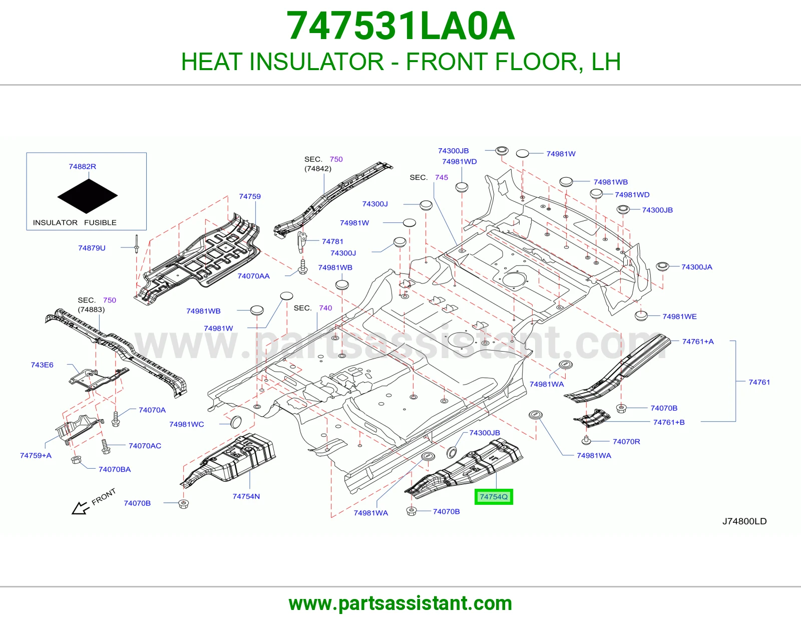 HEAT INSULATOR - FRONT FLOOR, LH 747531LA0A