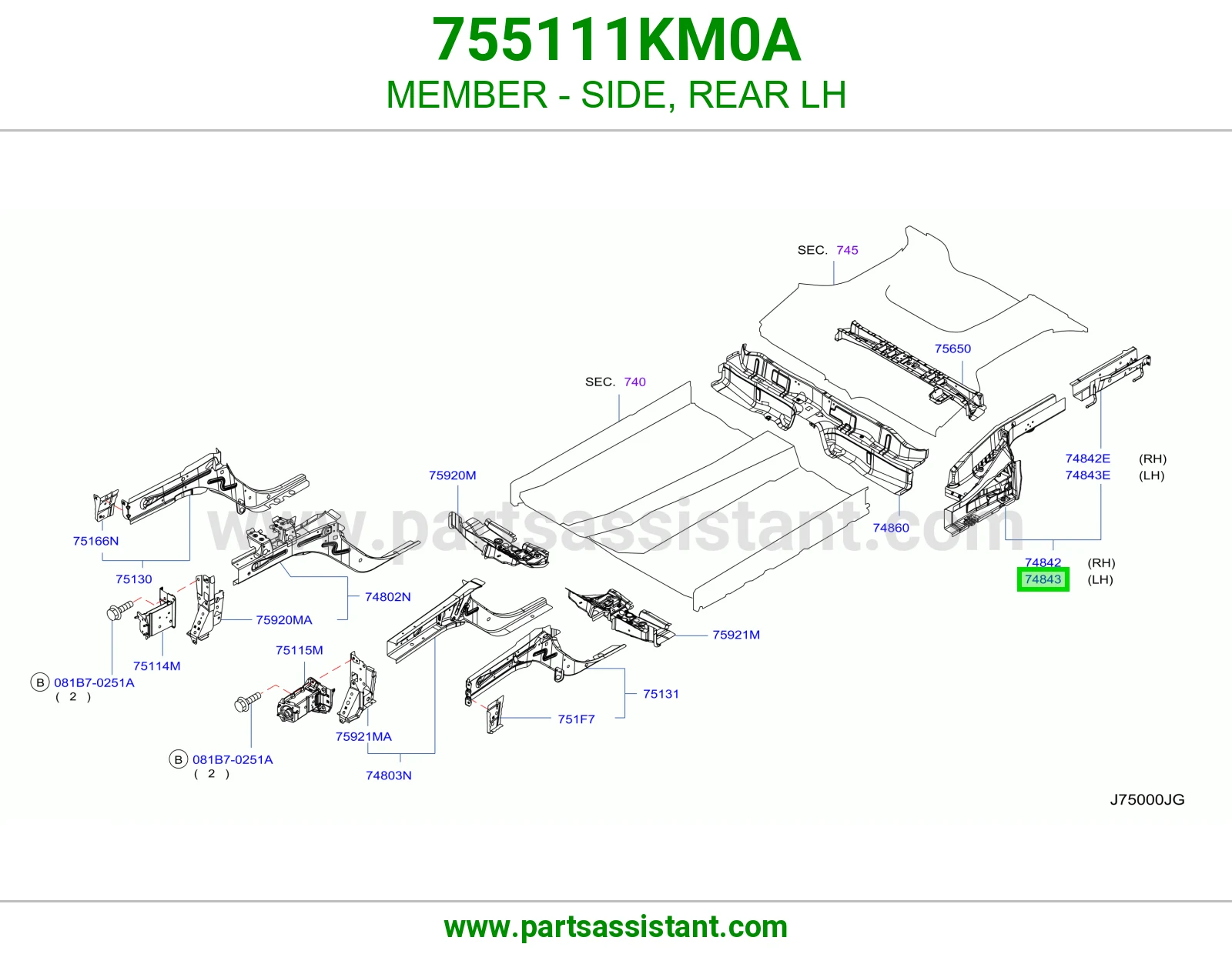 MEMBER - SIDE, REAR LH 755111KM0A