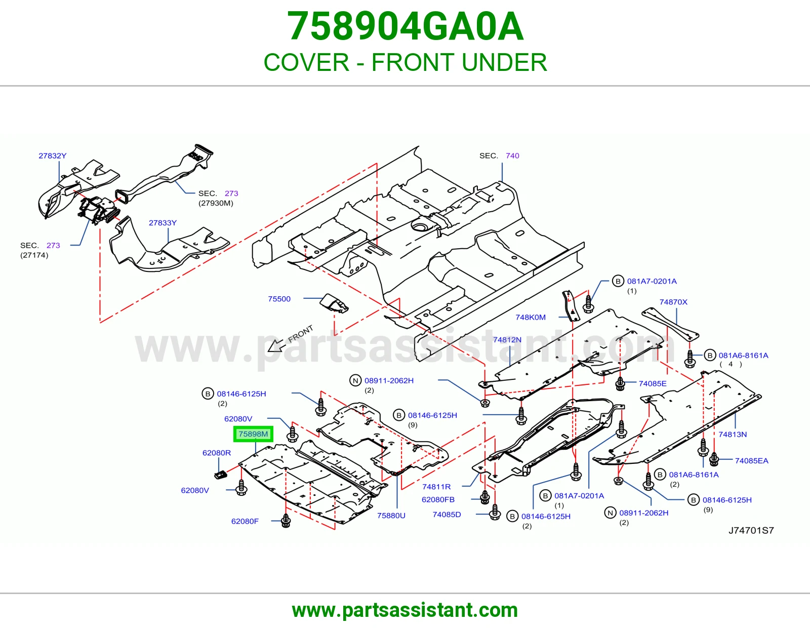 غطاء أمامي تحت 758904GA0A