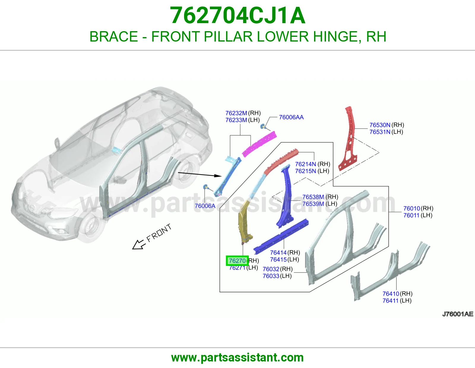 BRACE - FRONT PILLAR LOWER HINGE, RH 762704CJ1A
